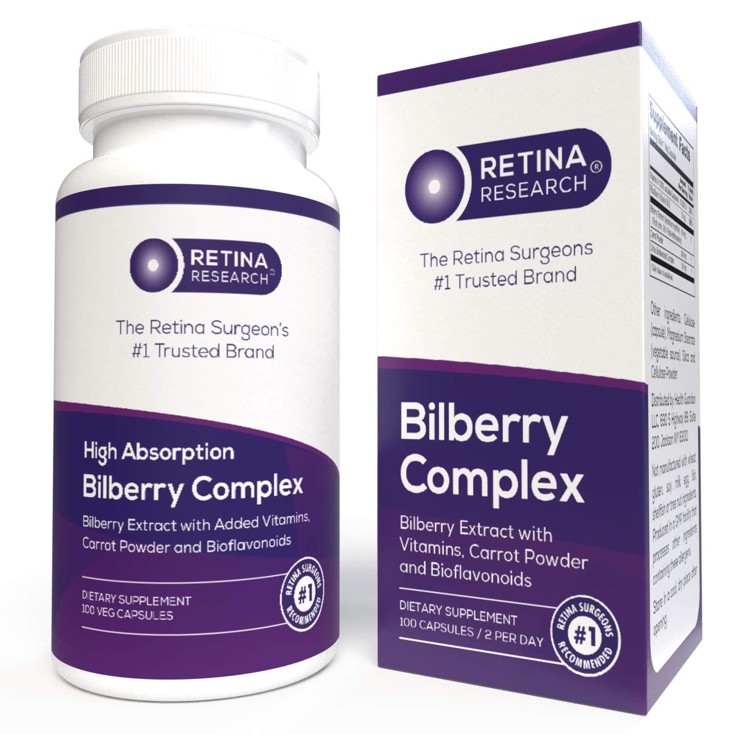 Organic Bilberry Supplement - 5-in-1 Polyphenols Supplement for Eye Health - Better Than Blueberry Extract - Bilberry Fruit Extract (Vaccinium Myrtillus) - 100 Bilberry Capsules - by Retina Research