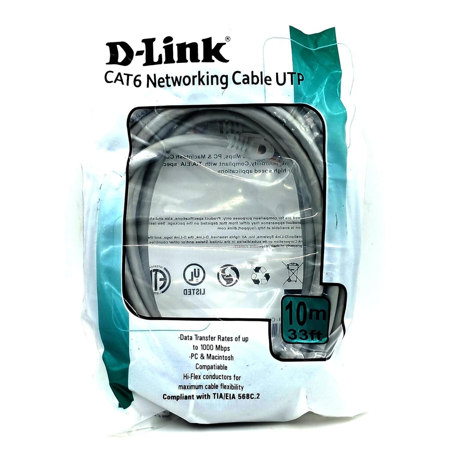 Cat-6 RJ45 Patch Cord | Ethernet LAN Cable (Grey, 10 Meters - 33 ft).