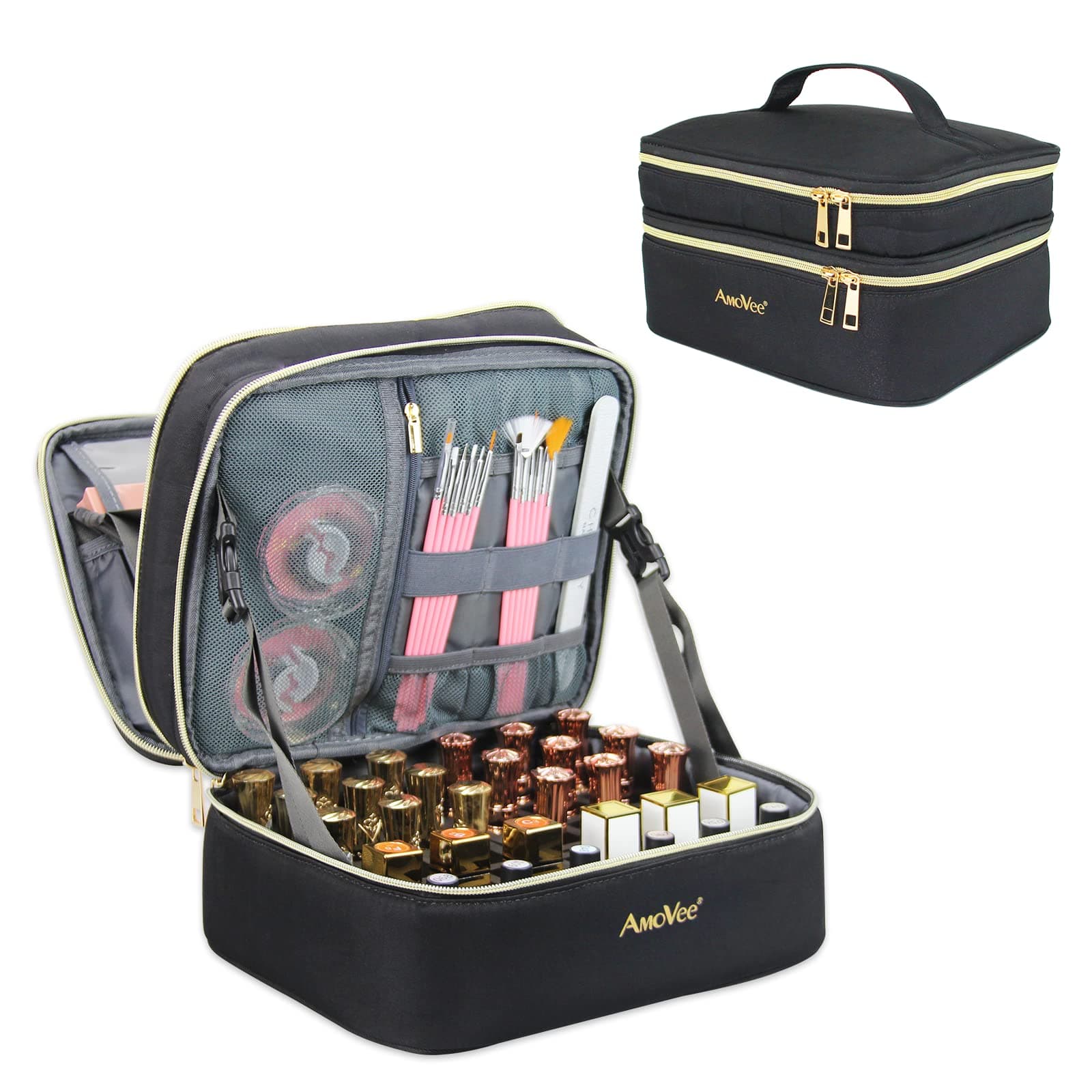 30 Bottles Nail Polish Organizer, Detachable Double Layer Nail Polish Organizer Bag, Portable Nail Polish Organizer Case, Travel Nail Bag Mother Day Gift (Black)