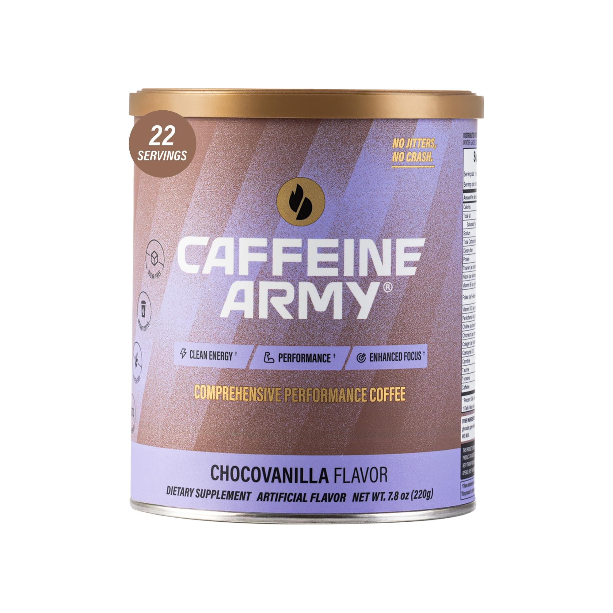 CAFFEINE ARMY ChocoVanilla | Functional Coffee with Collagen Peptides, MCTs, CoQ10 and Adaptogens: Clean Energy, Supports Daily Attention, No Jitters or Crash (7.8 oz 22 Servings)