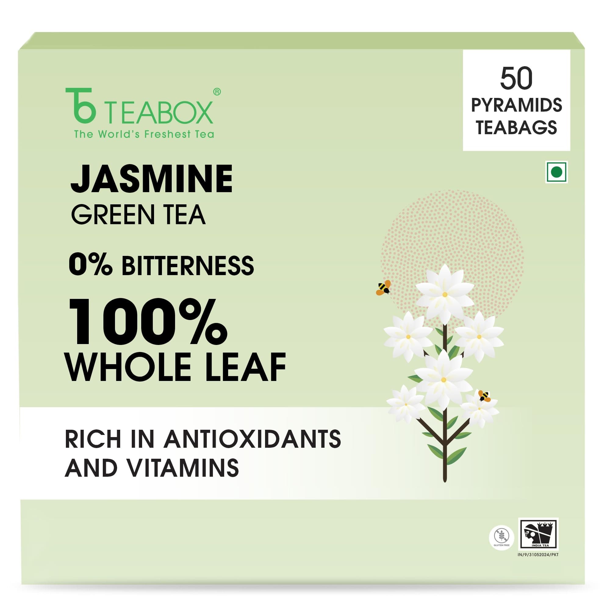 Teabox Premium Darjeeling Green Tea With Jasmine Flowers| 100% Whole Leaf & 0% Bitterness | Green Tea From The Himalayas | 50 Tea Bags (Low Caffeine) v