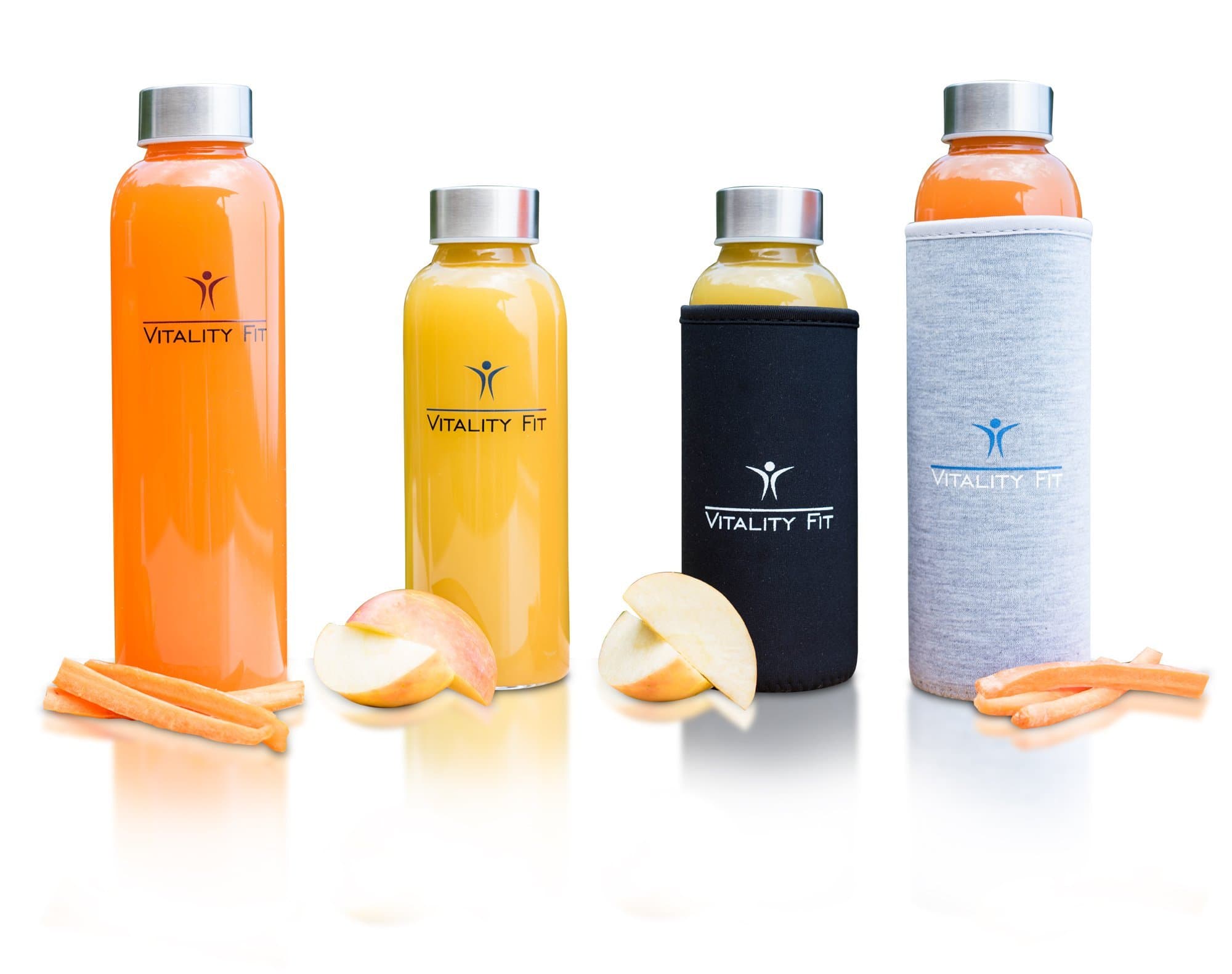 Reusable Glass Water Bottle - Free Colourful Nylon Sleeve & Bottle Brush - Perfect for Juicing, Essential Oils, Camping, Gym, The Office and Everyday use - 14.2 Oz (Black)