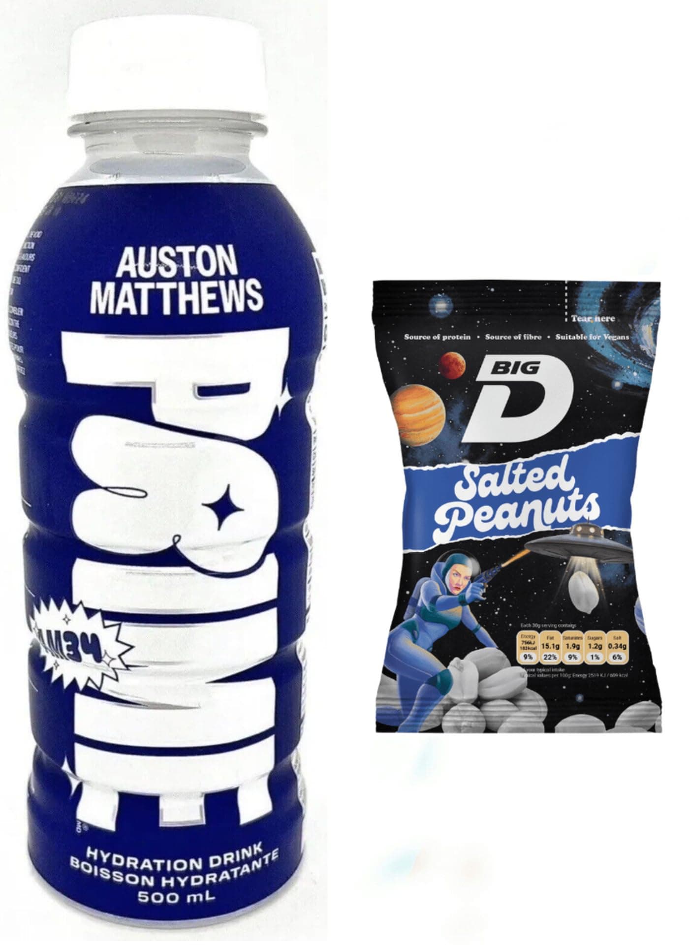 Auston Matthews Prime Hydration Drink 500ml with Popular Big D Salted Nuts