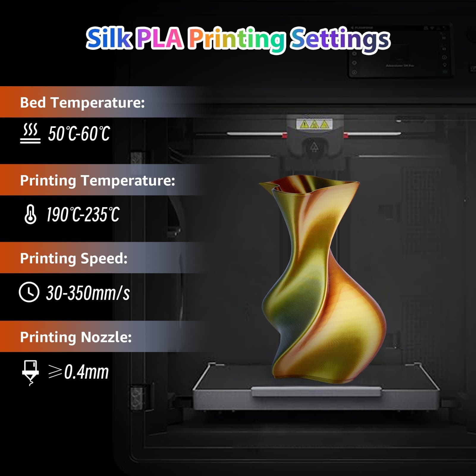 3Dgenius 3D Printer Filament Bundle Silk PLA Filament 1.75mm Pack 3D Printing Filament Pack Silk PLA 3D Printer Filament Fit Most FDM Printers, 1KG X 8 Spools, Totally 8KG
