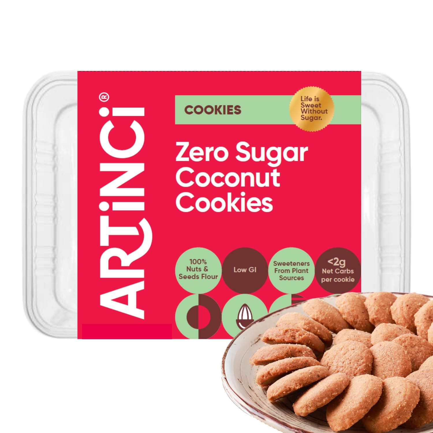 Artinci Coconut Cookies (185g), Sugar Free Biscuits for Diabetic Patients, No Maida, No Palm Oil, Keto Friendly & Low Carb Digestive Biscuits, Healthy Snacks, As Seen on Shark Tank India
