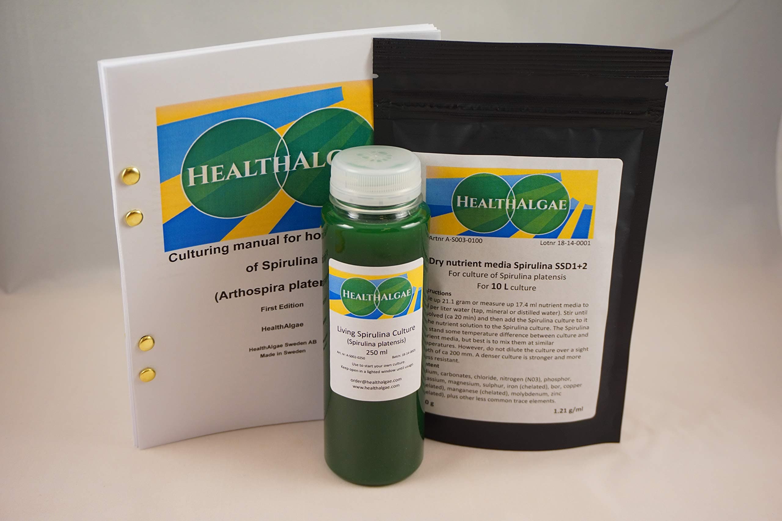Live Spirulina platensis (250 ml) + 10 L Dry Spirulina Grow Medium SSD1+2 - Algae Culture + fertlizer (250ml + 10L)