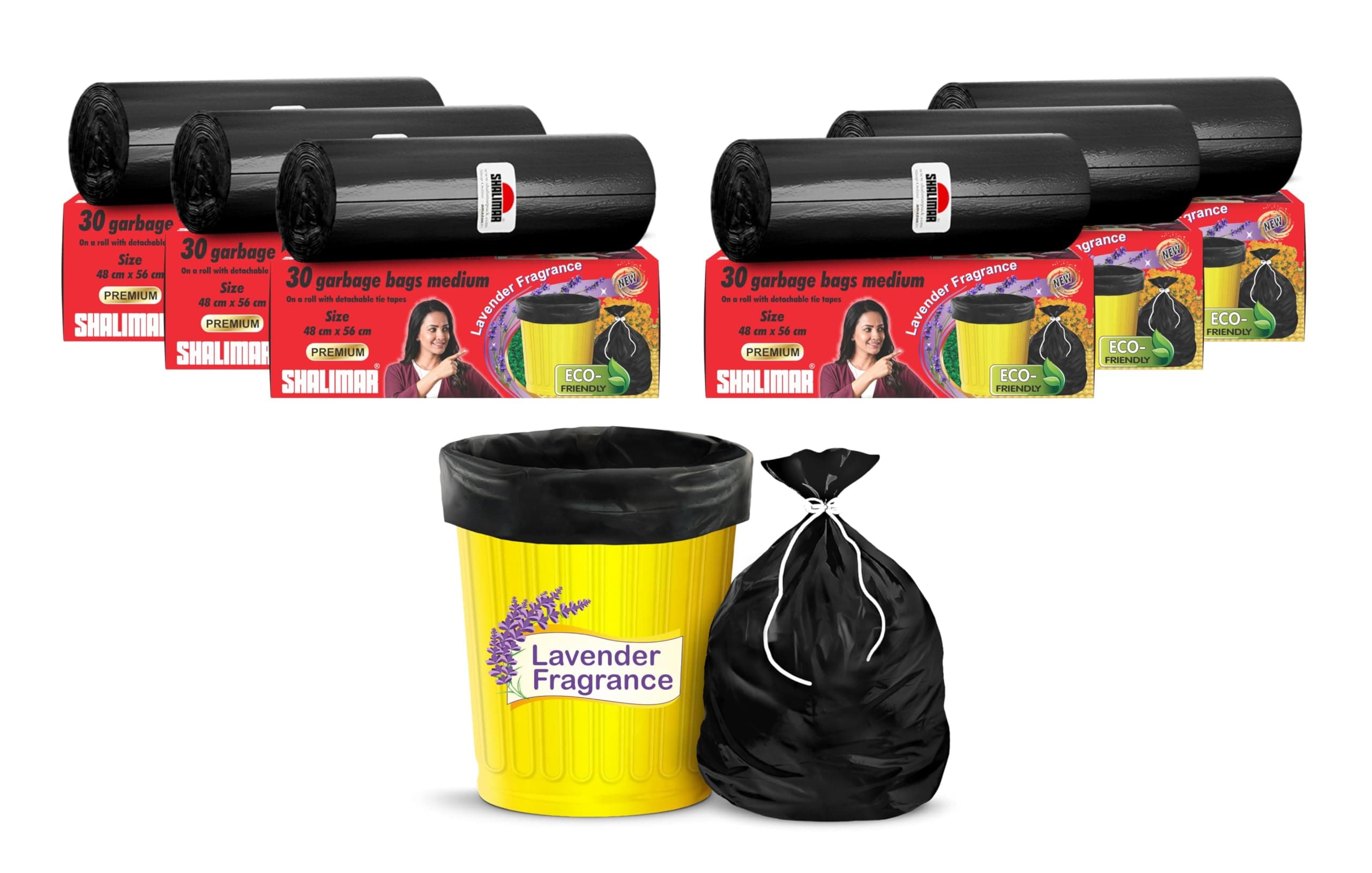 Premium (Lavender Fragrance) Scented Garbage Bags | Medium 19 X 21 Inches | 180 Bags (30 Bags X 6 Rolls) | Dustbin Bag/Trash Bag | (Black) - Perforated Box for Easy Dispensing