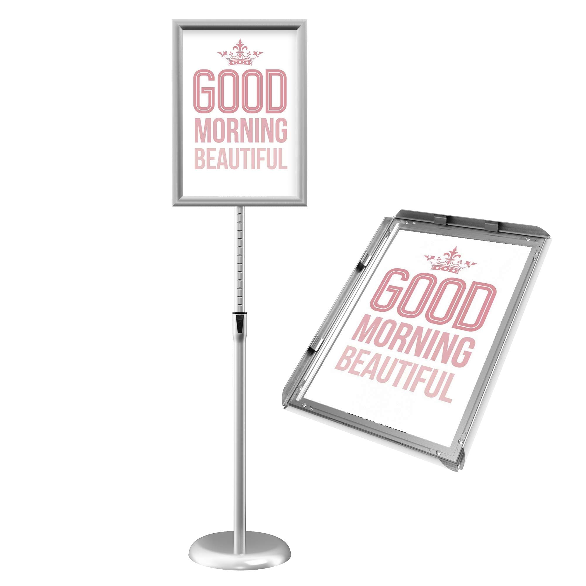 GUOHONG A3 Poster Stand Adjustable Stainless Steel Replaceable Advertising Rack Sign Stand Silver