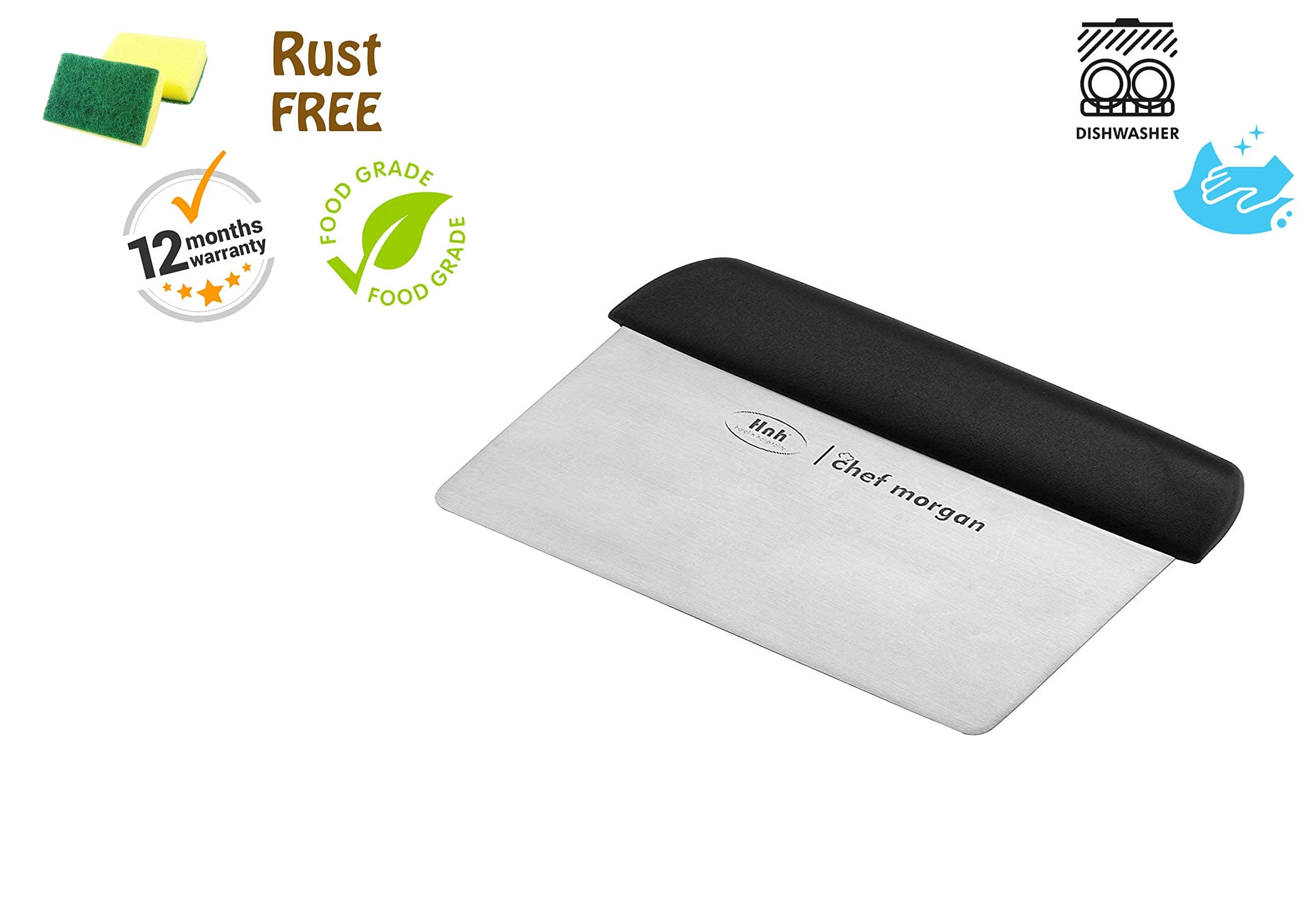 Chef Morgan Premium Stainless Steel Dough Scraper/Pastry Scraper Pizza Dough Scraper Cutter Baking Pastry Spatulas Fondant Cake Decoration Tools Kitchen Accessories, Silver