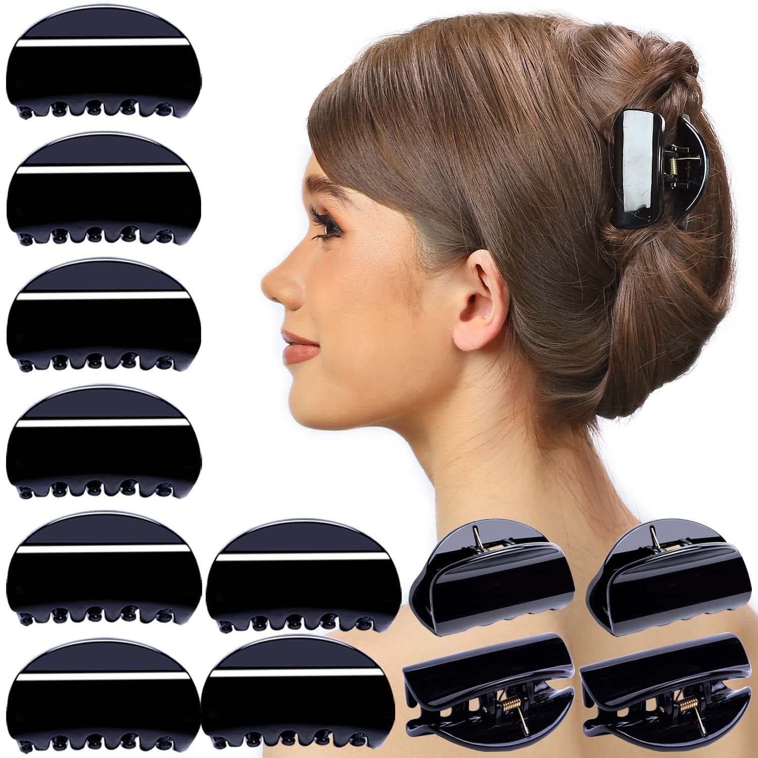 RC ROCHE ORNAMENT 12 Pcs Womens Jaw Claw Flat Clutcher Clamp No Slip Grip Strong Hold Cute Accessory Salon Styling Fashion Girls Beauty Hair Clip, Medium Black