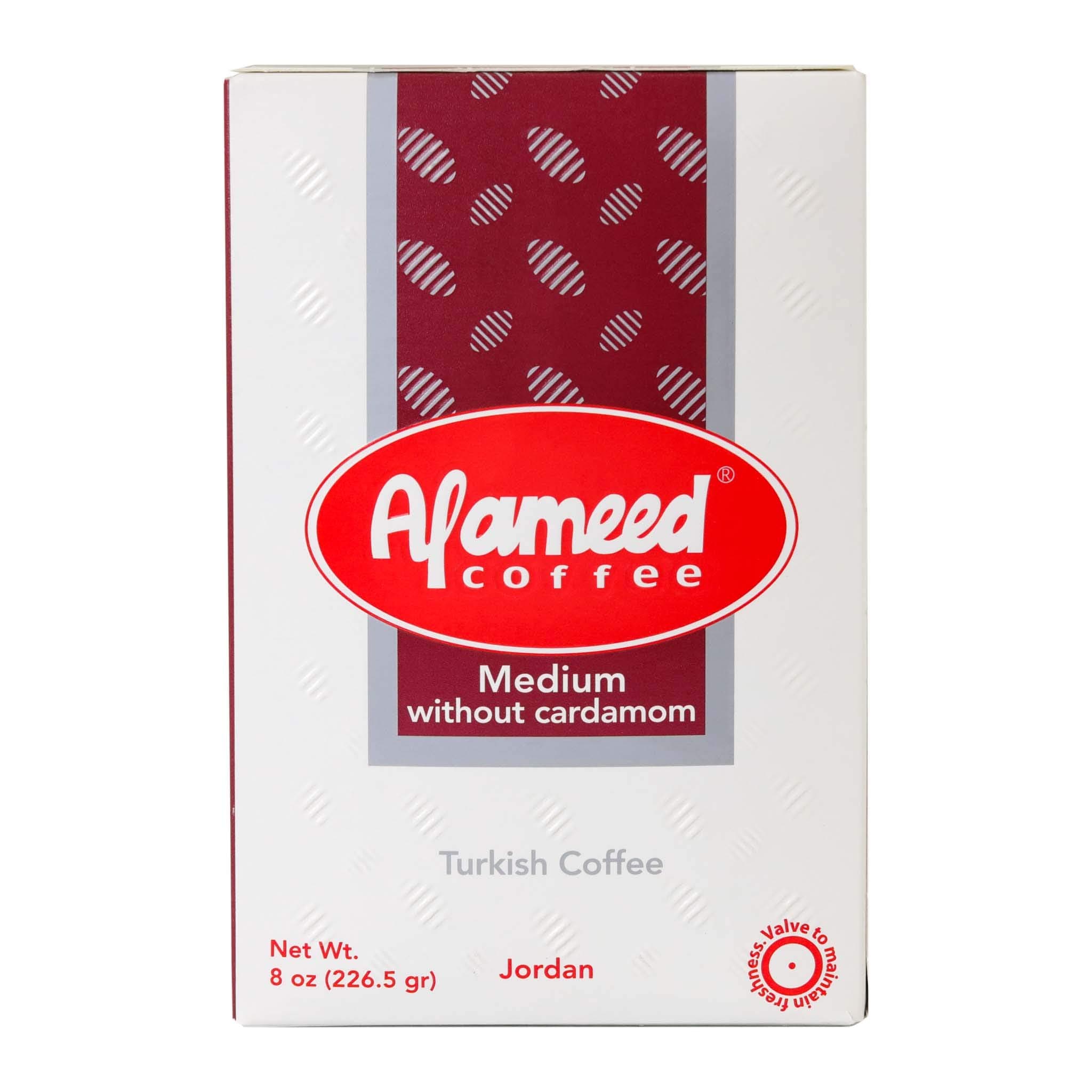 Al Ameed Turkish Ground Coffee Medium Roast without Cardamom (8 oz/226.5g) 100% Authentic Arabica, Fresh & Finely Ground