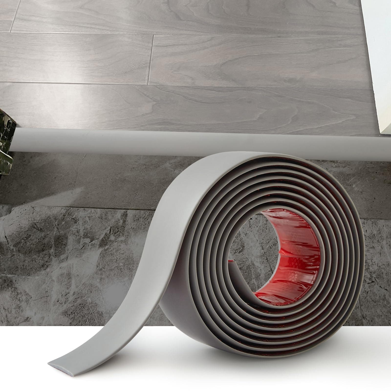 Laminate Flooring Threshold Transition Strip, Self-Adhesive PVC Vinyl Flooring Edge Trim, Floor Joining Bar, Tile to Laminate Transition (2m*5cm, Grey)