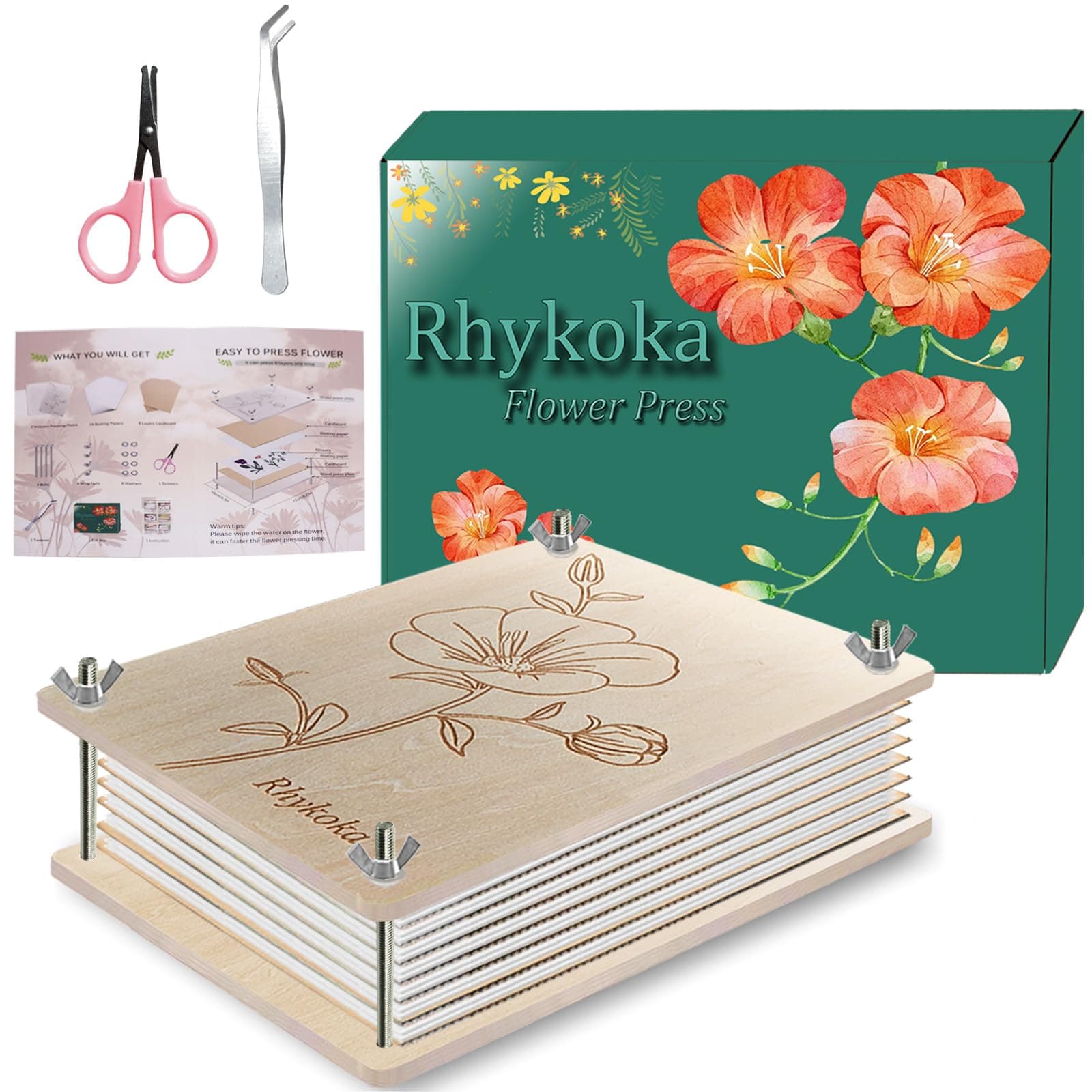 Professional Wooden Leaf Press, 8 Layers 6.3x8.3 inch (16x21cm) Flower Press Kit for Kids & Adults with Clear Instructions, Nice Gift for DIY Dried Flower Lovers