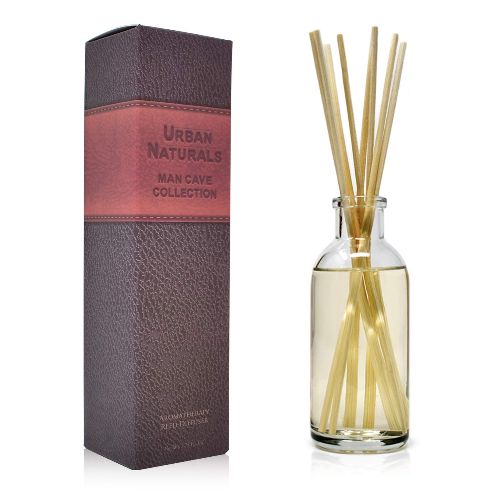 Urban Naturals Leather Mahogany Reed Diffuser Oil Set with Reed Sticks – Masculine Blend of Smoky Bergamot, Leather, Spice, Amber and Wood - Made in The USA