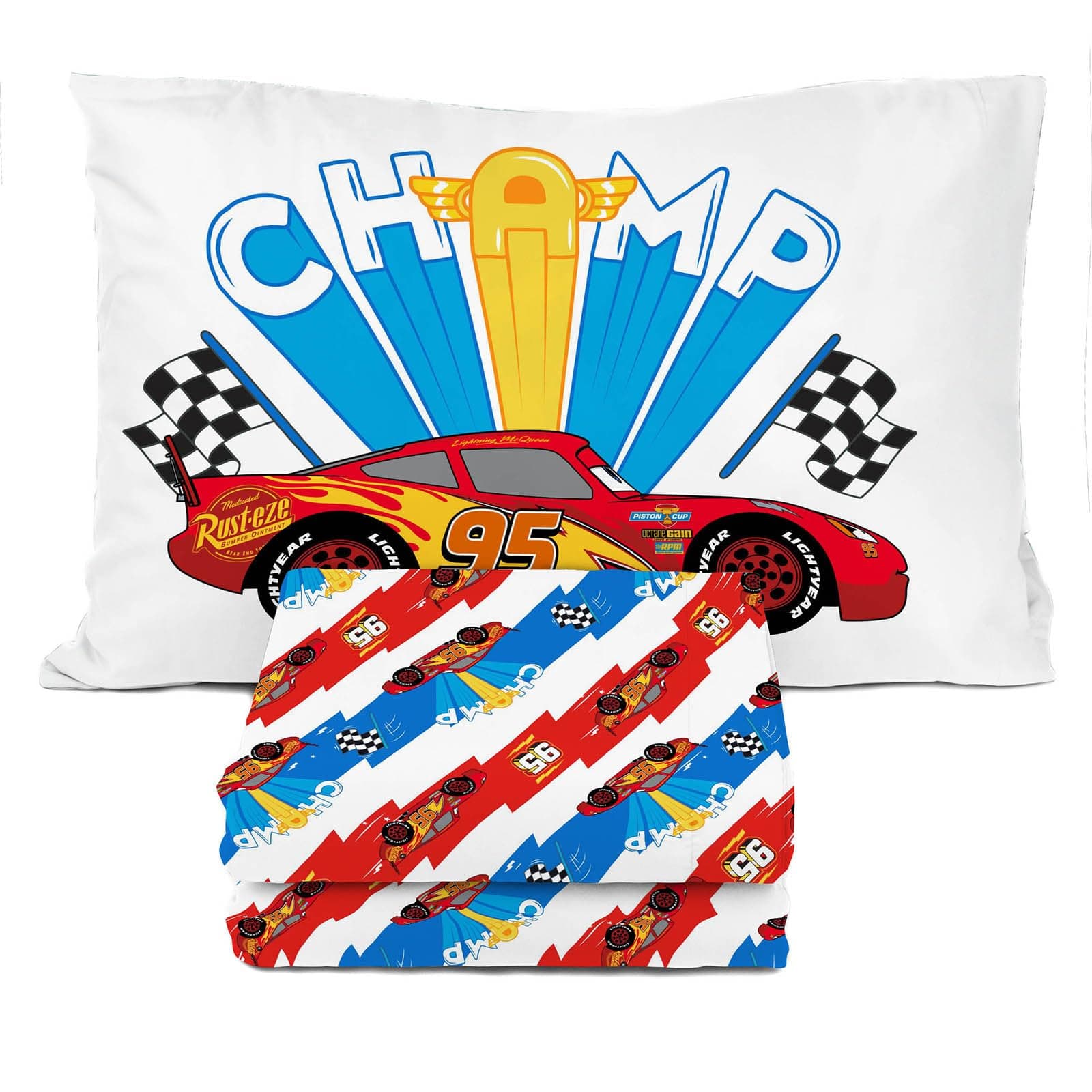 Disney Pixar Cars Lightning McQueen Twin Sheet Set - 3 Piece Kids Racecar Bedding Set Includes Pillow Cover - Super Soft Microfiber Sheets