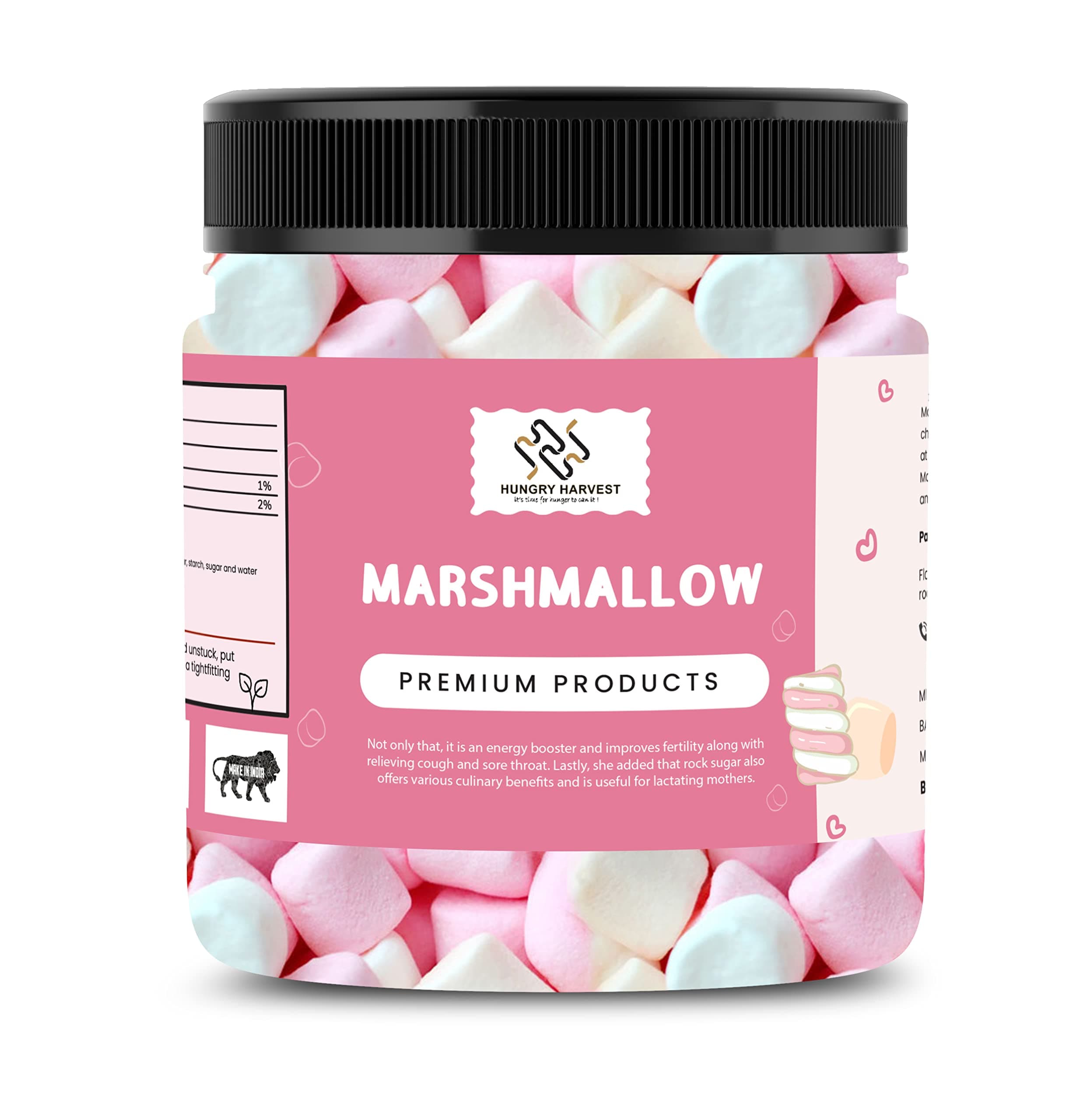 Hungry Harvest Marshmallows Pure Vegan 50 Pieces Strawberry Vanilla Assorted Fruit Flavours Vegetarian Marshmallow Candy Marshmallow Candy Marshmallows Pure Veg [Jar Pack]
