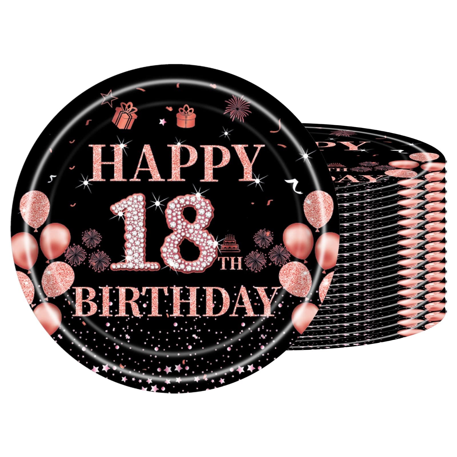 16Pack Paper Plates 18th Birthday,Black Rose and Gold Paperplates 7 inch,Disposable Party Plates Small Paper Plates Plain Paper Plates for Girls,Kids,Her 18th Birthday Party Supplies Table Decorations