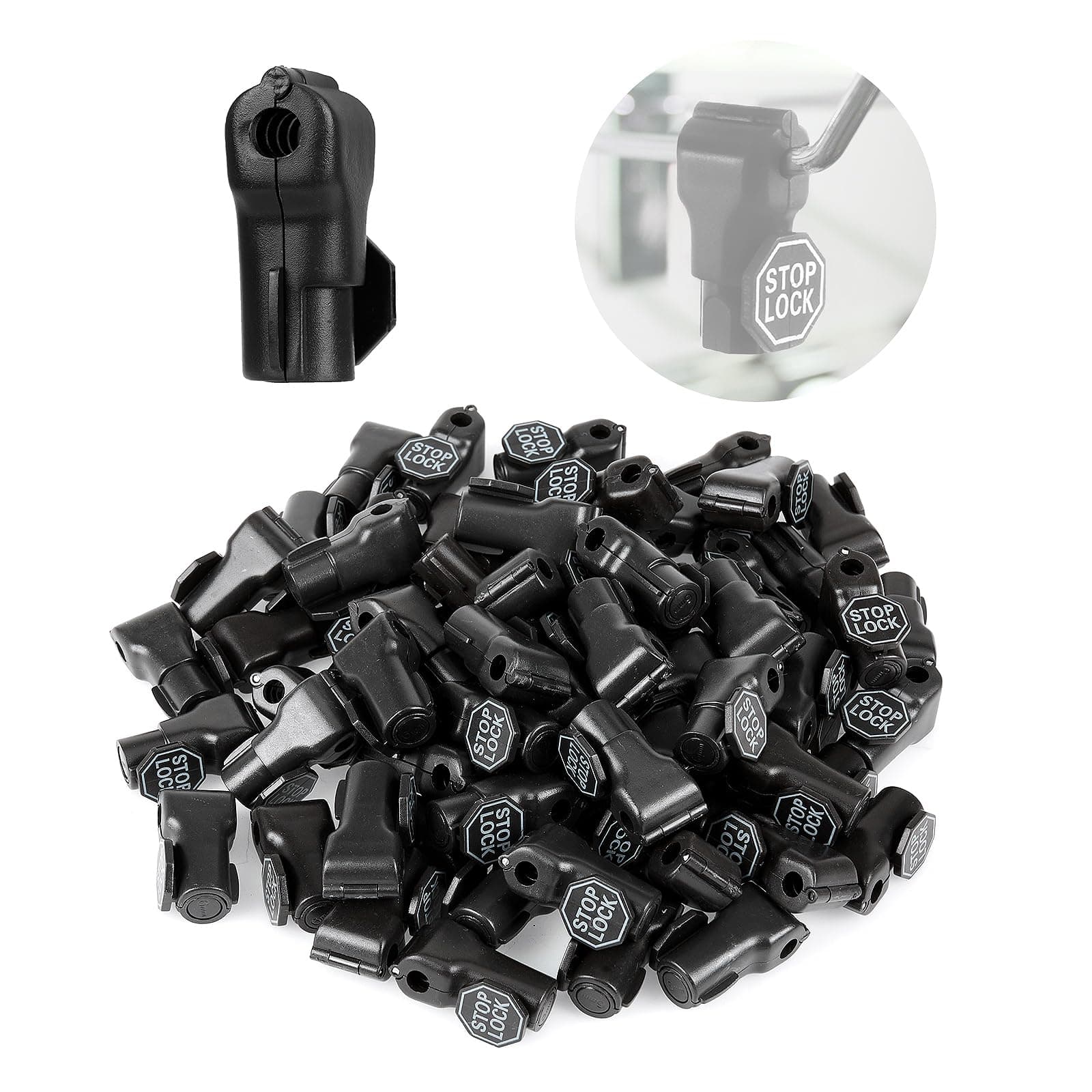 IRONWALLS 100pcs Peg Hook Stop Lock 6mm, Plastic Black Peg Hook Lock, Anti-Theft Retail Peg Hook Security Locks, Display Shelf Locks for Store
