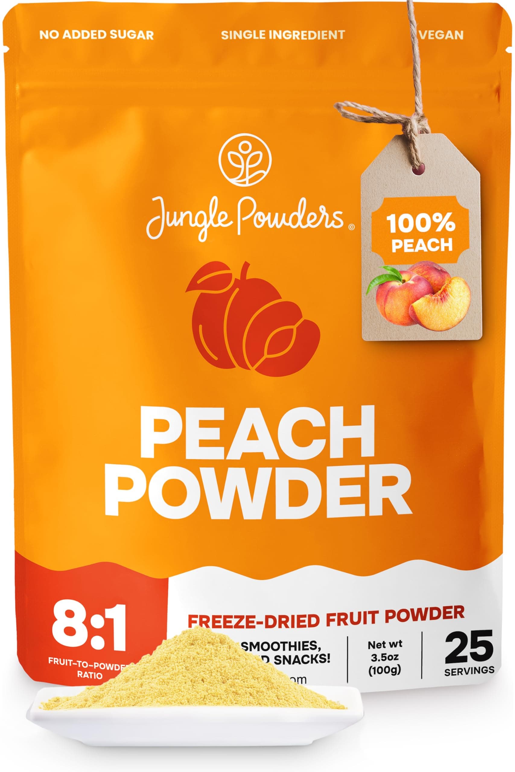 Jungle Powders Freeze Dried Peach Powder 3.5 Ounce Bag Powdered Peaches Peach Powder for Baking Peach Flavoring Freeze Dried Fruit Powder No Sugar Added Filler Free Dehydrated Peaches
