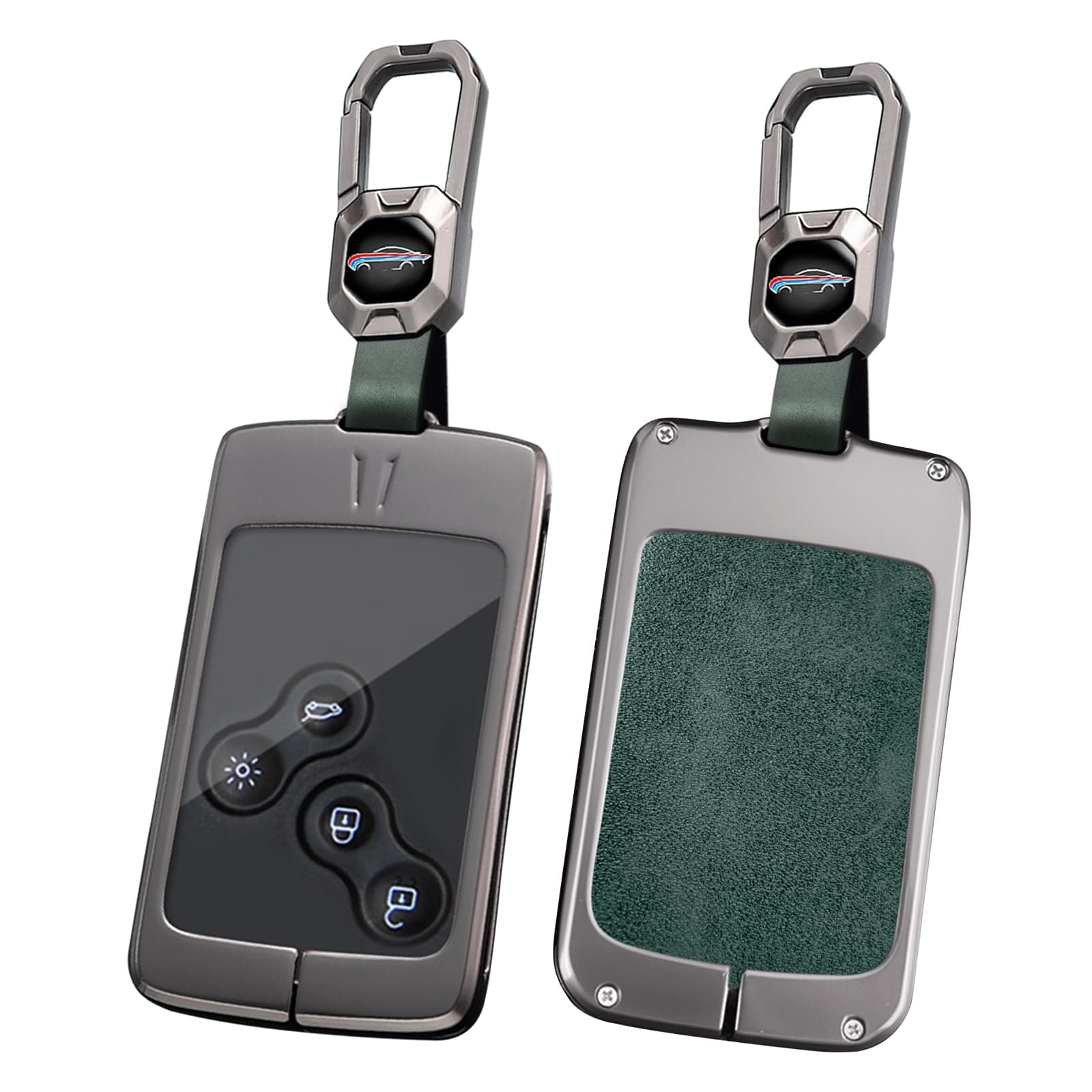 HIBEYO Key Fob Cover Compatible with Renault Clio Logan Megane Scenic Fluence Laguna Accessories Alloy Leather Key Shell Smart Remote Auto Key with Keychains-Short Keychian Green