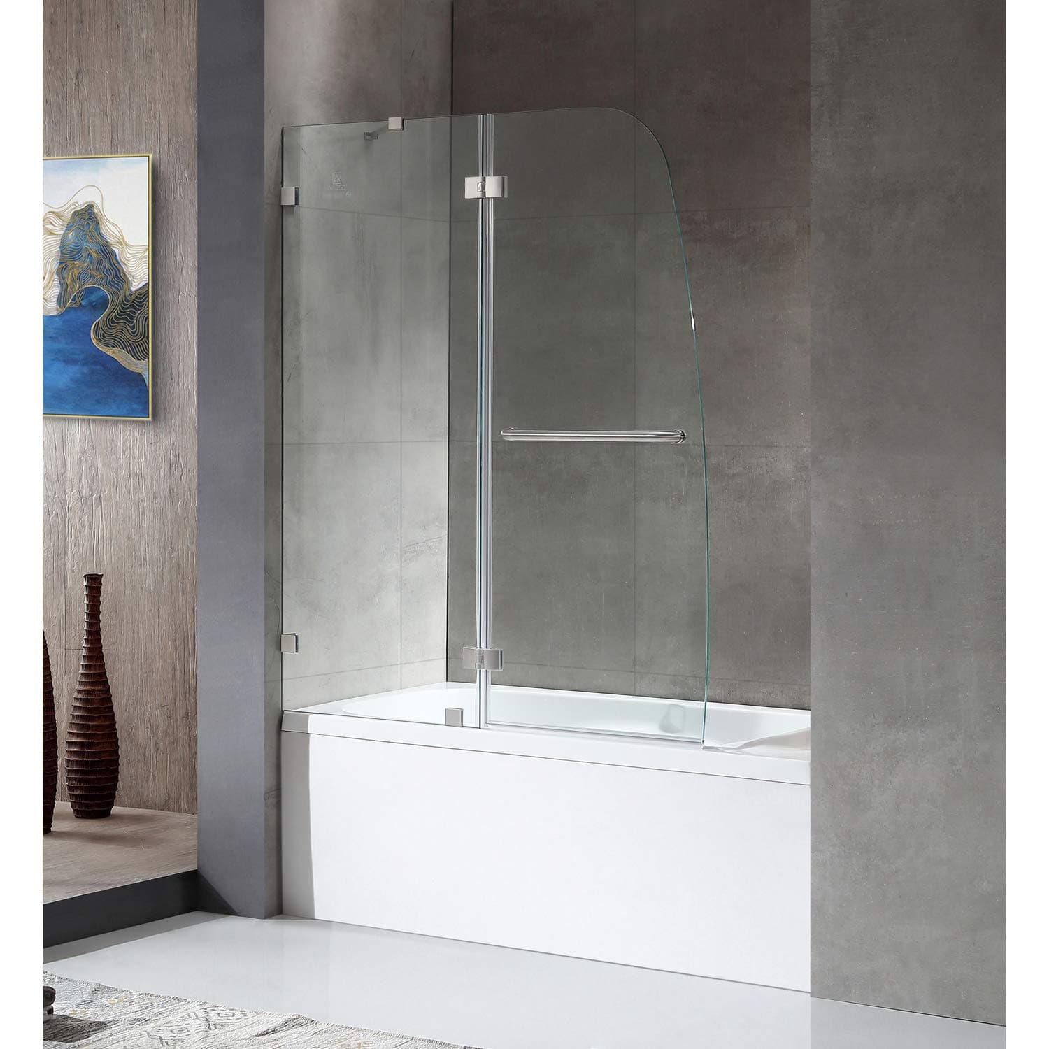 ANZZI Frameless 58" x 48" Shower Door in Brushed Nickel, Water Repellent Glass with Seal Strip and Handle, 3/8" Hinged Bathtub Door