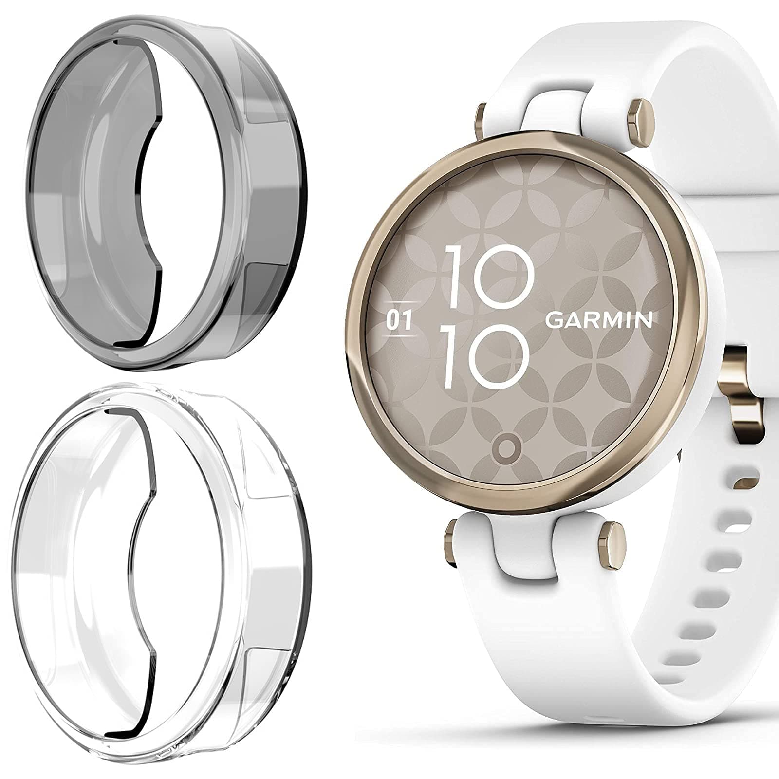 Compatible with Garmin Lily Case, Lamshaw Silicone TPU Protective Case Cover Slim Guard Bumper Compatible with Garmin Lily Smartwatch (2 Pack-Black+Clear)