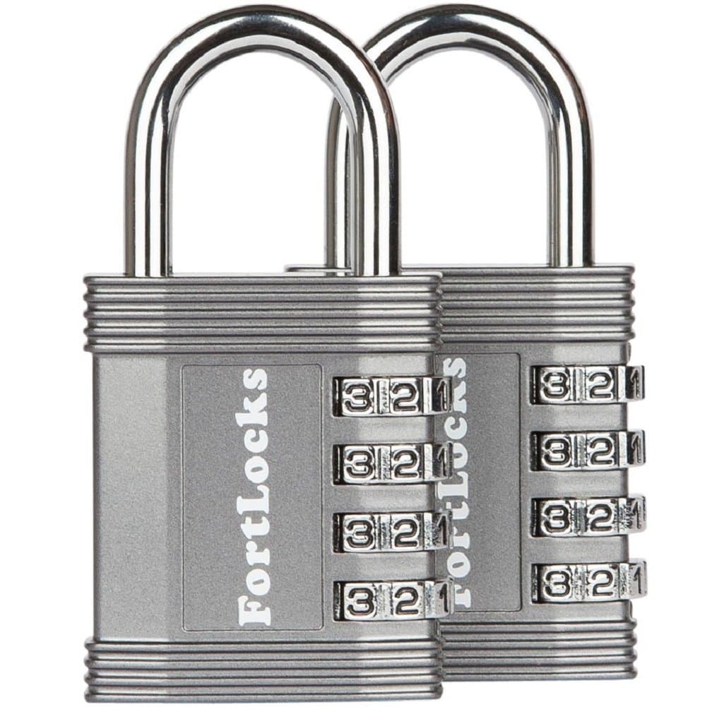 FortLocksPadlock Set - 4 Digit Combination Lock for Gym Outdoor & School Locker Fence Case & Shed – Heavy Duty Resettable Set Your Own Combo – Waterproof (Silver 2 Pack)