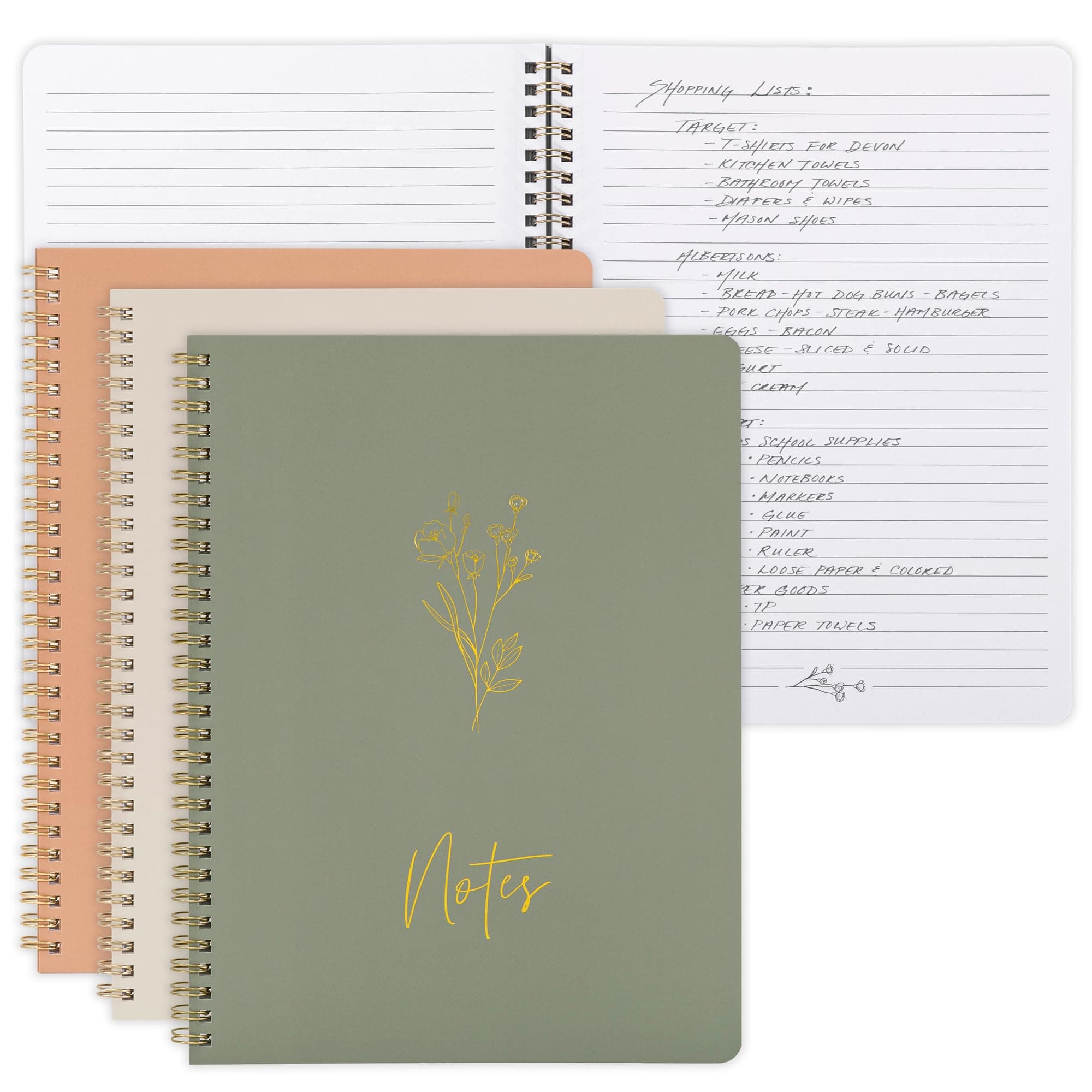 ZICOTO Aesthetic Spiral Notebook Set of 3 for Women - Cute Ruled 10.5x8 Journal/Notebook with Large Pockets and Ruled Pages - Great Organization Supplies for Work or School