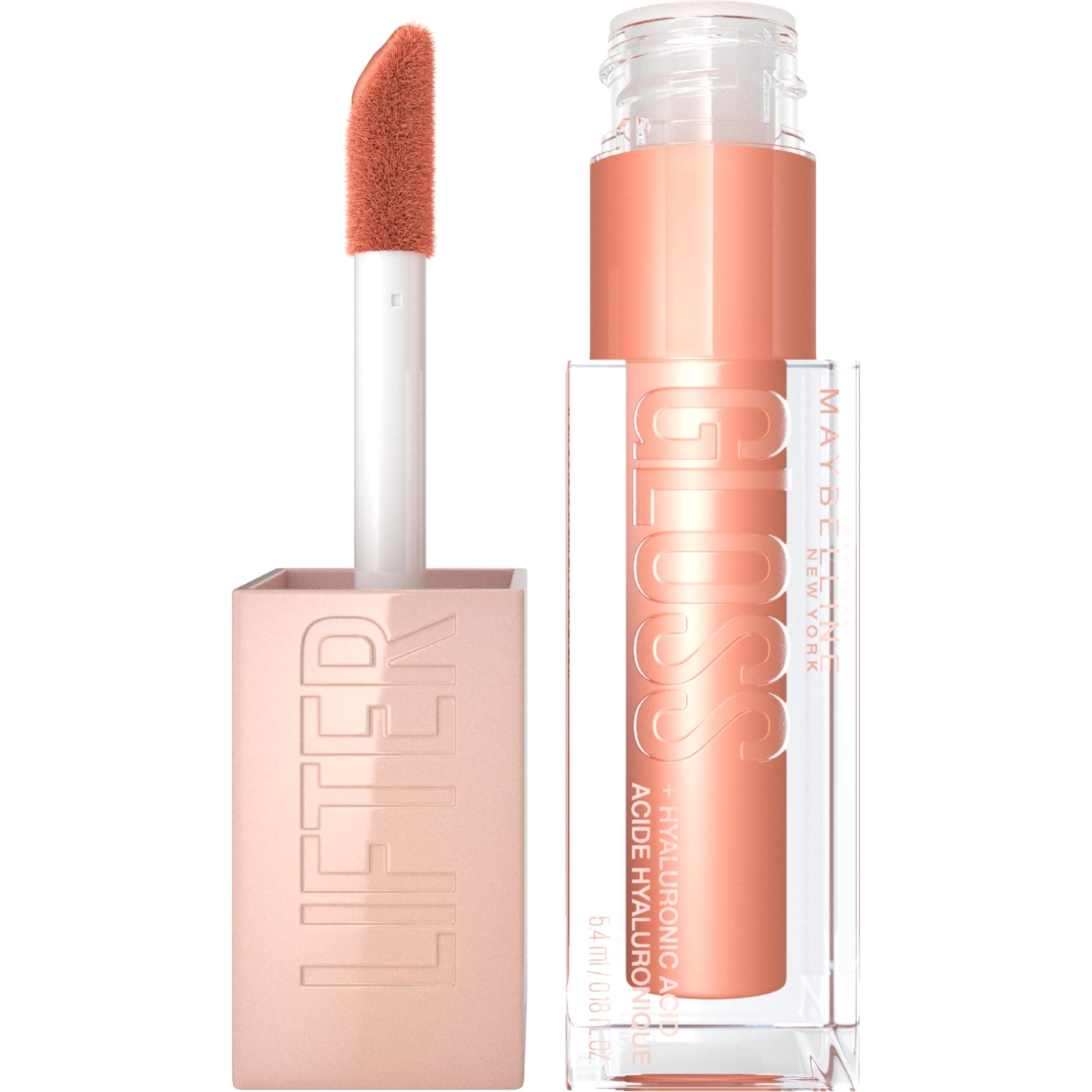 MAYBELLINE New York Lifter Gloss, Hydrating Lip Gloss with Hyaluronic Acid, High Shine for Plumper Looking Lips, Amber, Cream Neutral, 0.18 Ounce