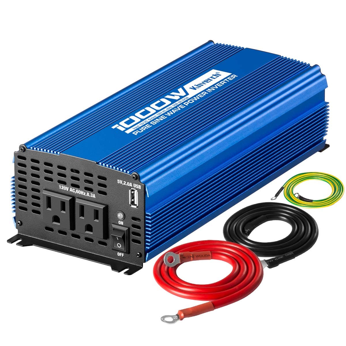 1000W Pure Sine Wave Power Inverter 12V DC to 110V AC Converter for RV,Home,Truck, Inverter with 5V/2A USB Port