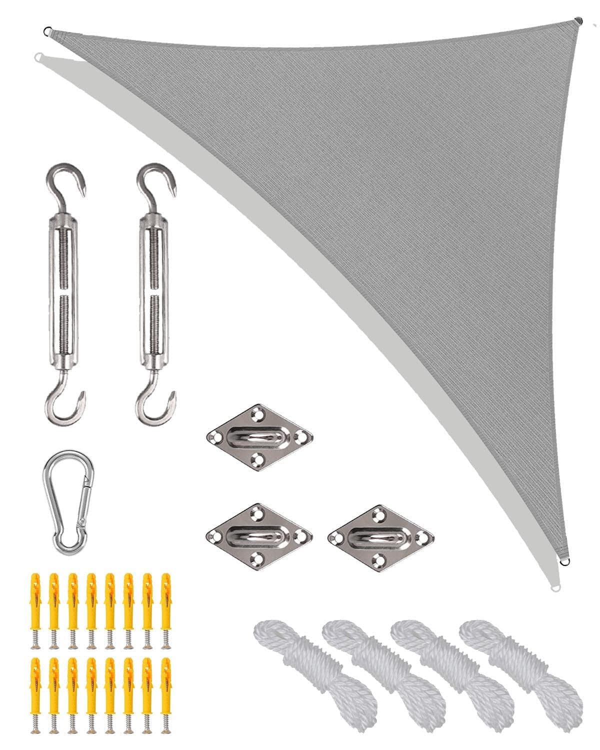MOXTOYUTriangle Sun Shade Sail Waterproof, 3x4x5 m Right Angle Garden Sail, PES Polyester UV Block Sunscreen Awning with Full Accessories, Weather Resistant Durable Garden Shade Sail, Outdoor - Grey