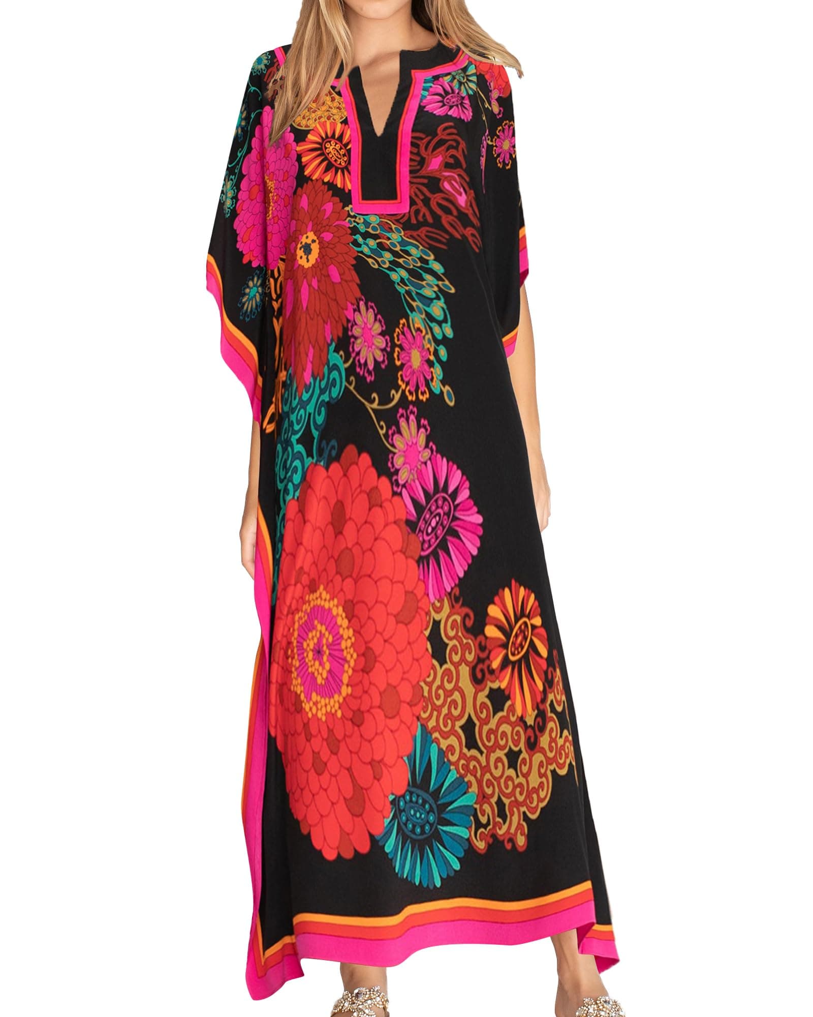 Kaftan Dresses for Women Batwing Sleeve Caftans Plus Size V Neck Beach Cover Up