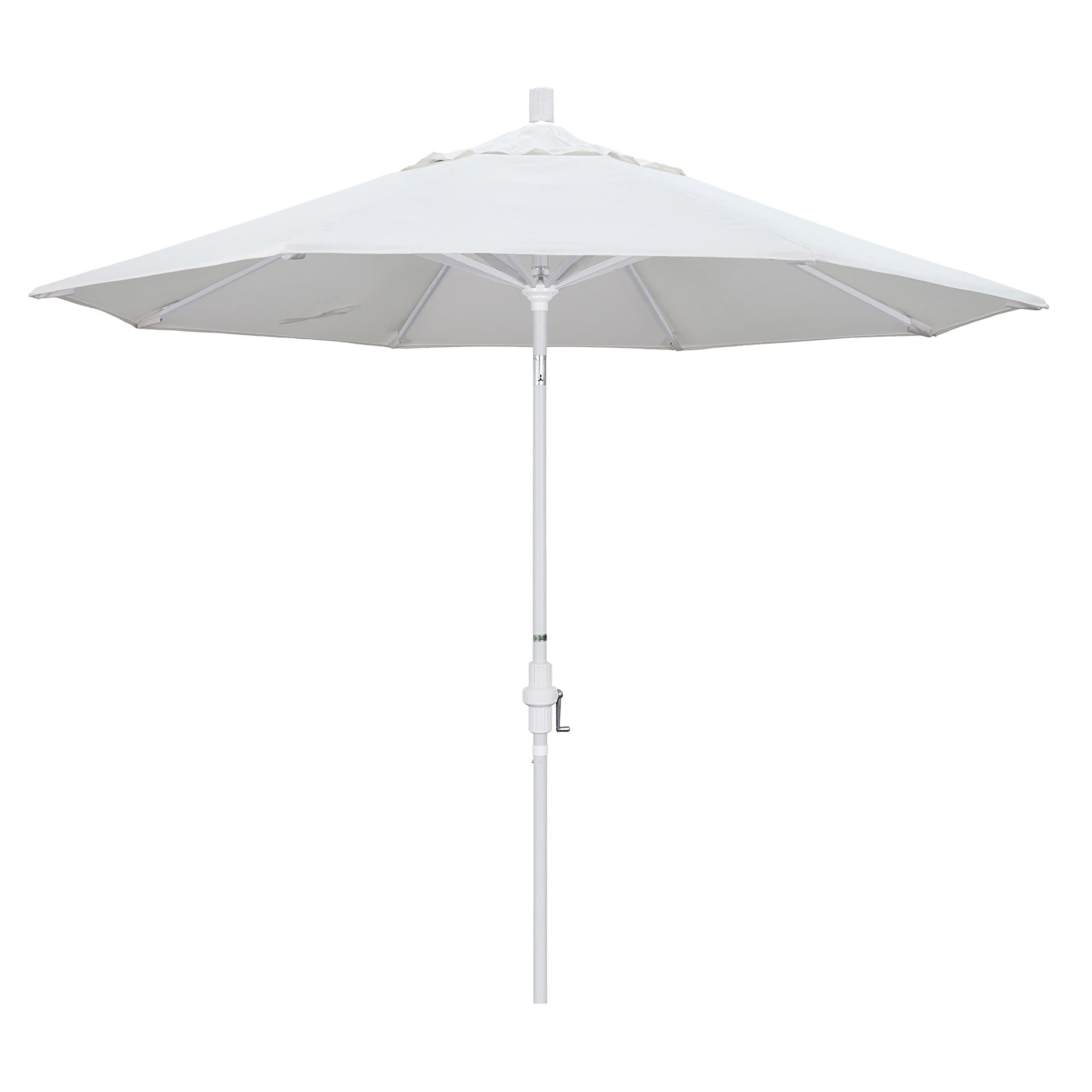 California Umbrella9' Round Aluminum Market Umbrella, Crank Lift, Collar Tilt, White Pole, White Olefin