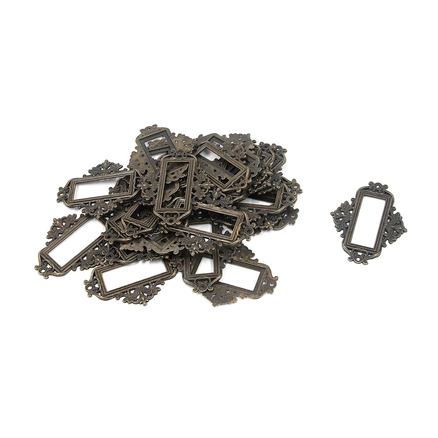 Antrader24 Pack Vintage Lace-up Office Library File Drawer Tag Business Card Slot Label Holder Metal Frame Antique Bronze