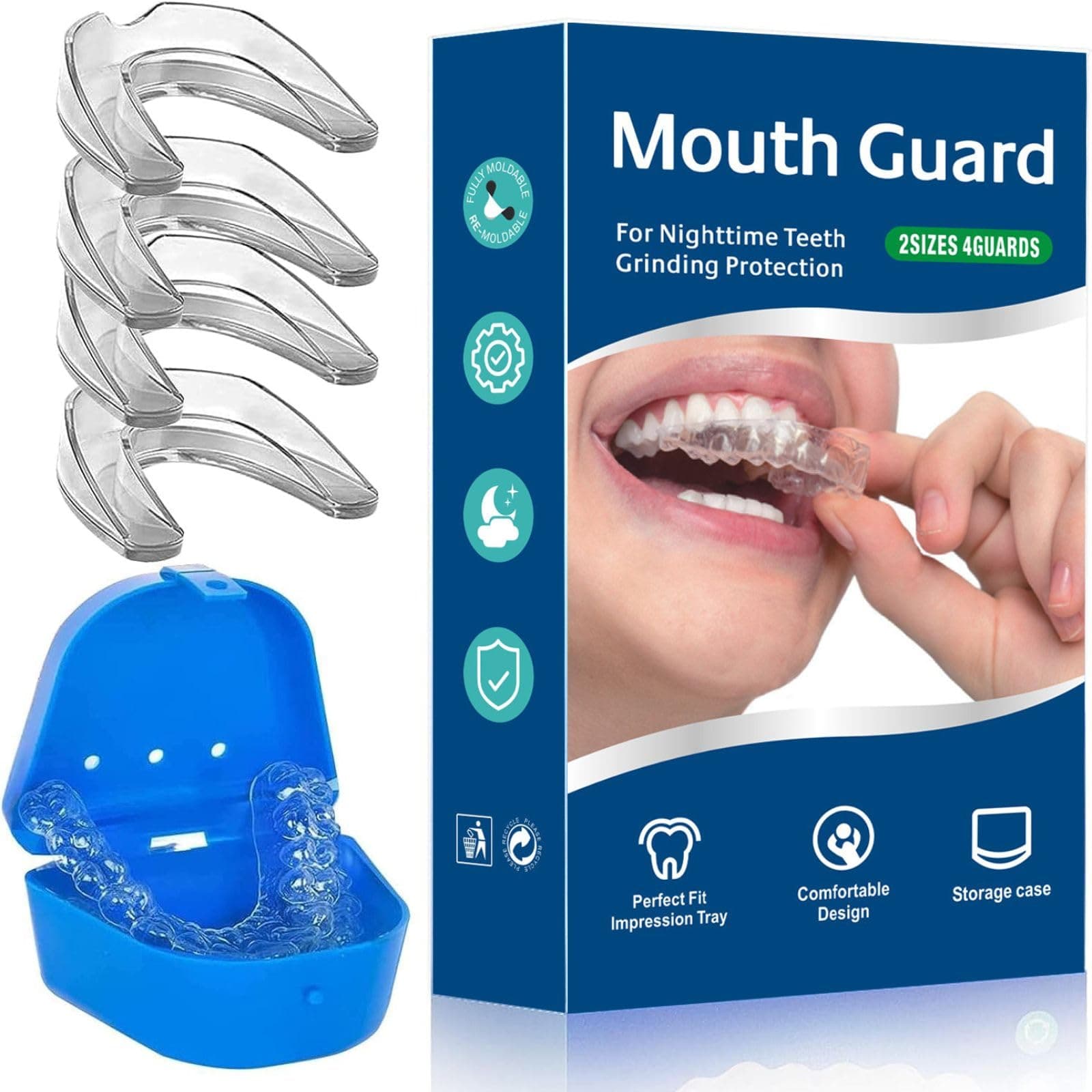 BDLLMDES Mouth Guard for Grinding Teeth at Night, 4 Pcs Night Guards for Teeth Grinding, Reusable Teeth Grinding Mouth Guard, Mouthguards for Grinding of Teeth, Night Mouth Guards for Teeth Grinding