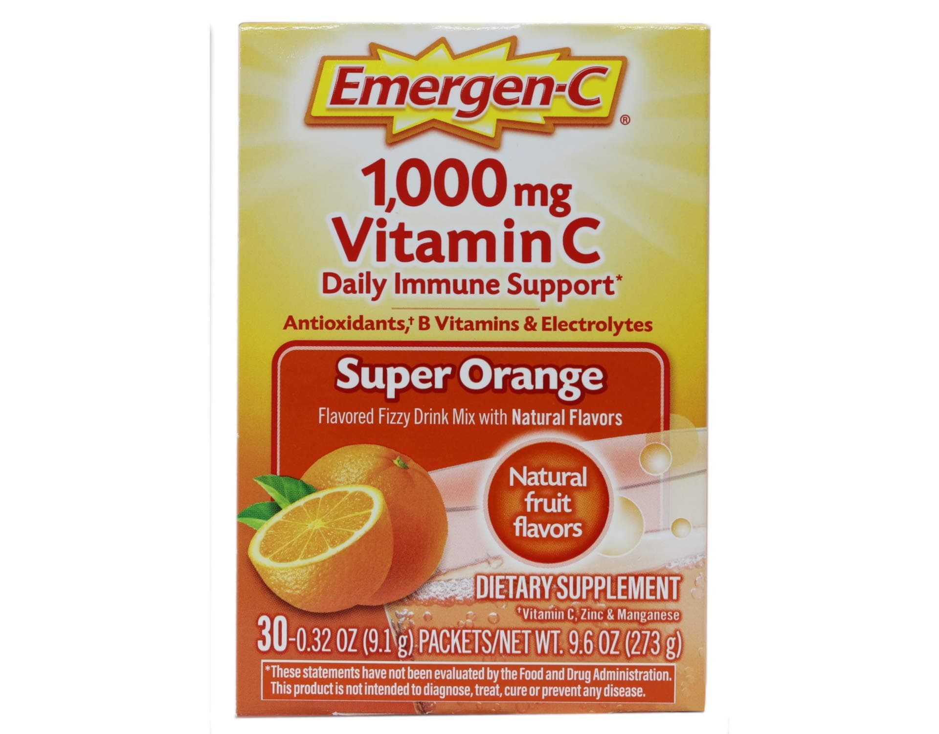 Emergen-C Vitamin C Flavored Fizzy Drink Mix Packets, Super Orange 30 ea