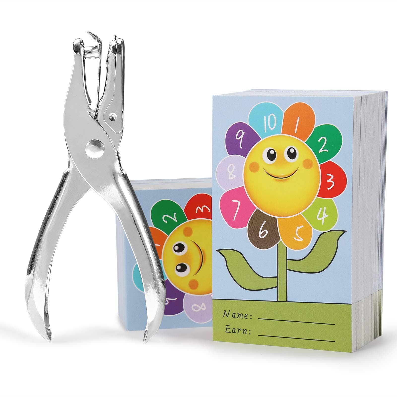 ONEDONE Punch Cards 200 Pack Incentive Reward Cards for Classroom Kindergarten Preschool Home 3.9" x 2.4" Sunflower Reward Punch Card for Teachers Students Kids Behavior Management