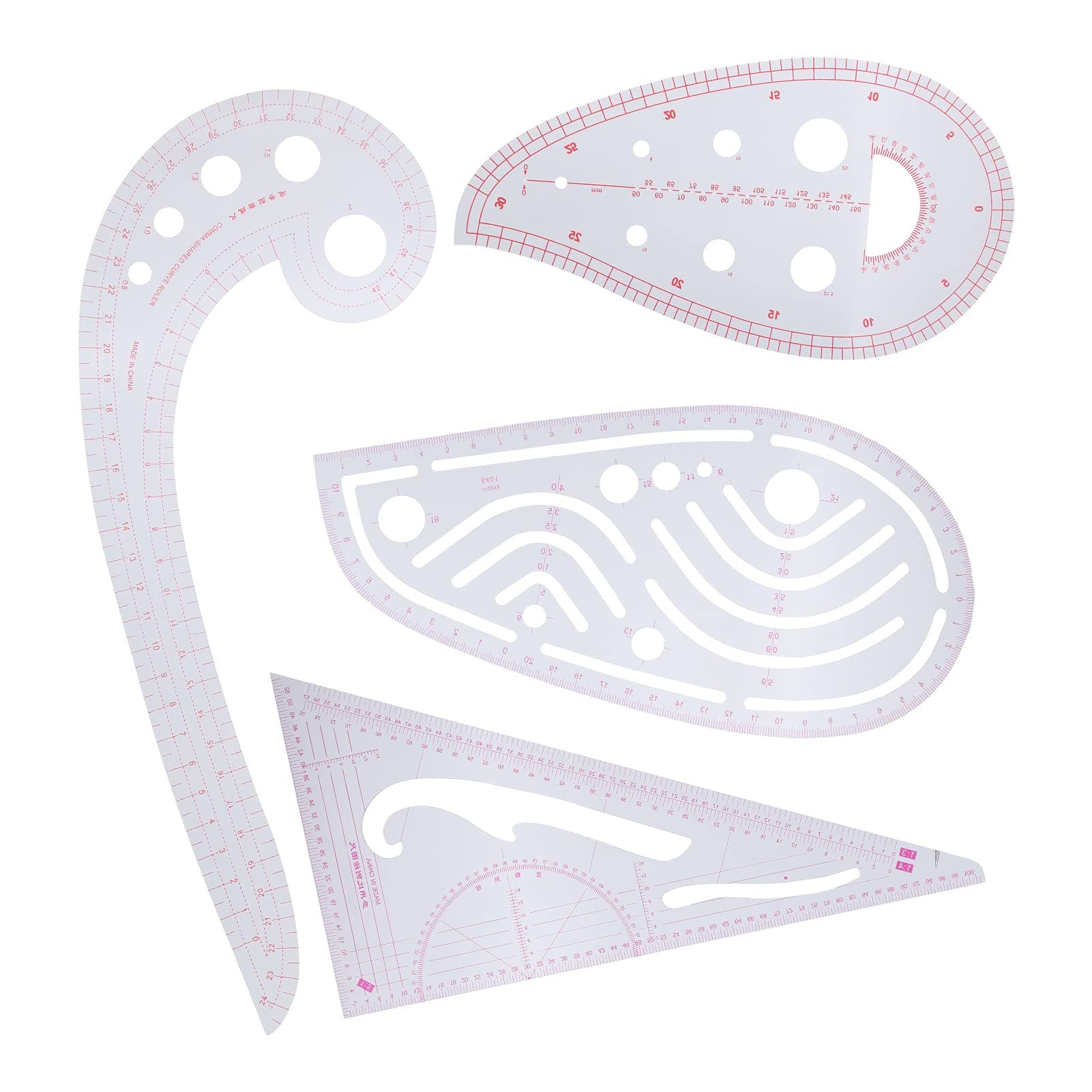 Shanrya Multifunctional Sleeve Cage Curve Ruler 4-Piece Set for Designers, Painting, Cutting, Pattern Making