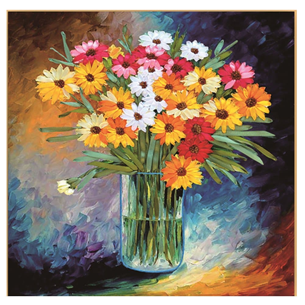 Egoshop Silk Ribbon Embroidery Kit Oil Painting Bouquet DIY Wall Decor Stamp Silk Embroidery kit with English Instruction