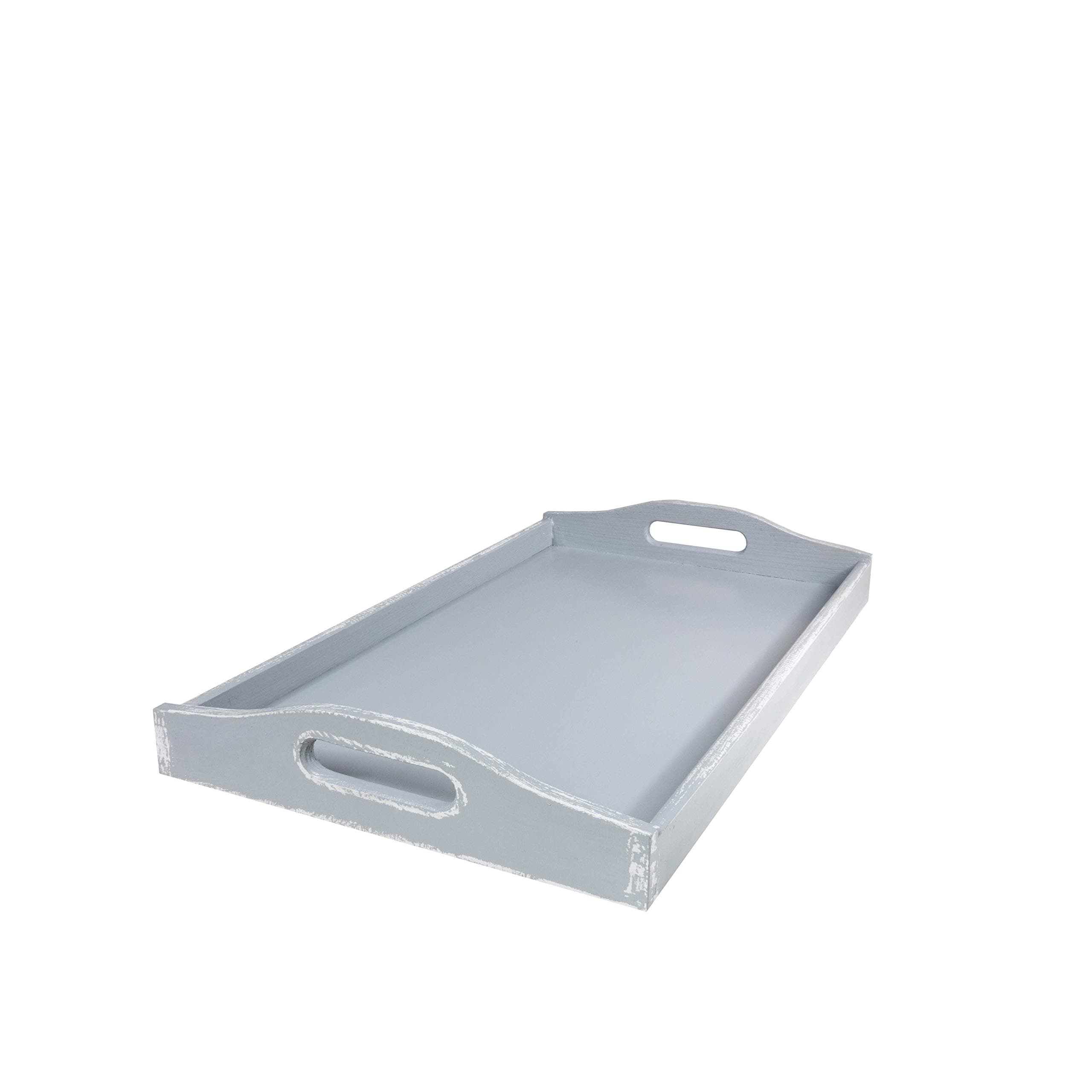 Wooden Tea Breakfast Serving Tray with Handles - Grey Shabby Chic (Large)