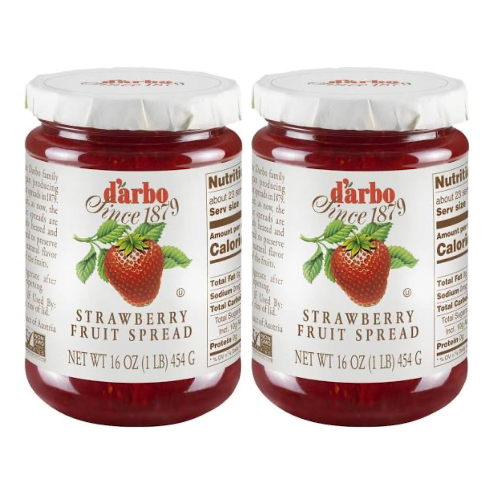 D’arbo All-Natural Strawberry Fruit Spread, 16 oz (2 Pack) | Crafted Tradition | Pure Fruit Flavor No Artificial Preservatives—Ensuring a Naturally Sweet and Flavorful Spread.