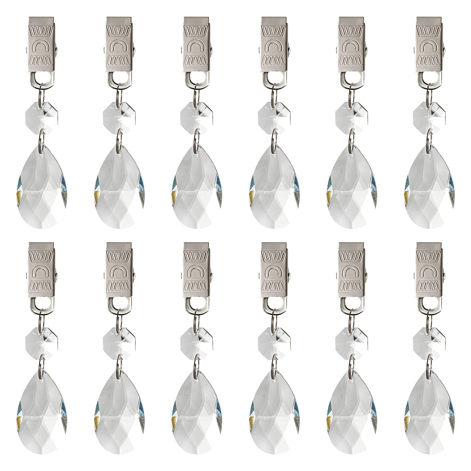 Lystaii 12pcs Tablecloth Weights Set with 12pcs Metal Clip Kit, AB Crystal Teardrop Pendant Glass Tablecloth Weights Heavy Outdoor Prisms Pendants for Home Decoration Picnic Tables Christmas (38mm)