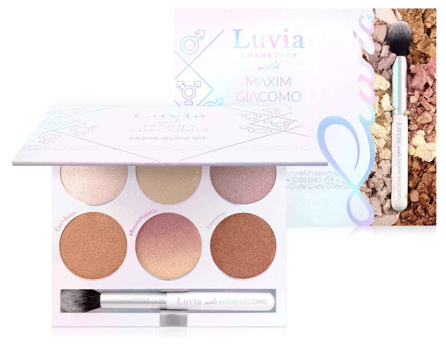 Highlighter Palette Vegan, Prime Glow Kit Includes Highlighter Brush, Boysin Makeup Designed By Maxim Giacomo & Luvia Cosmetics
