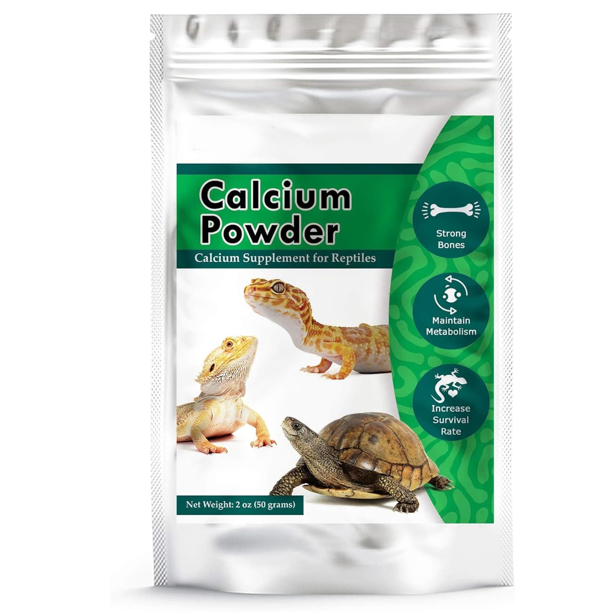Meric Reptile Calcium Powder, Ideal for Leopard Geckos, Chameleons, Iguanas, Turtles, and More, Avoid D3 Overdose in Bearded Dragons, 50g
