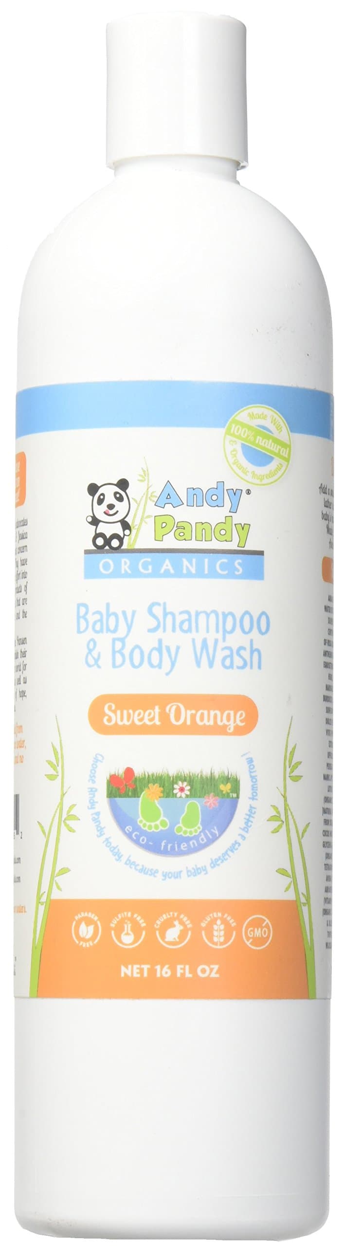 Andy Pandy Organics 100% Natural & Organic Baby Body Wash & Shampoo, Sweet Orange unscented, lavender, orange 16 Fl Oz