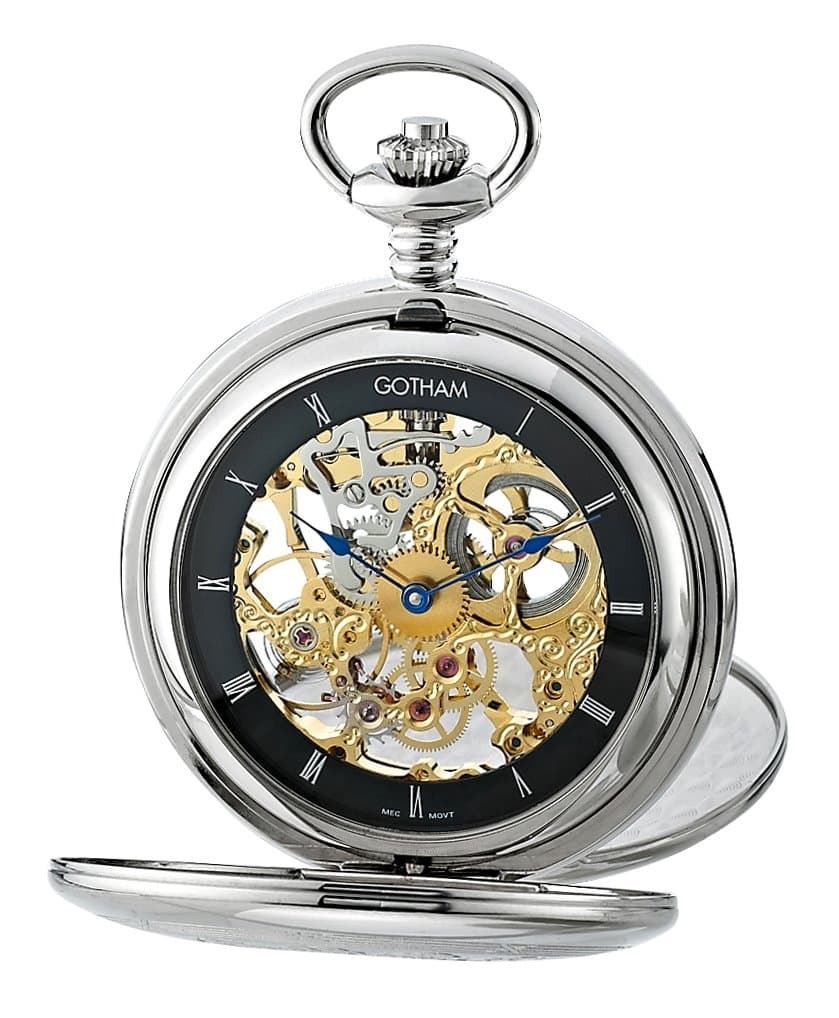 Gotham Men's Silver-Tone Mechanical Pocket Watch with Desktop Stand # GWC18800SBG-ST