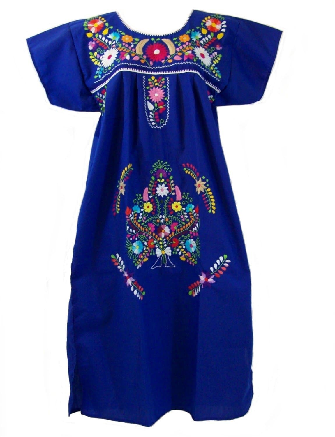 Leos Mexican Imports Mexican Dress Puebla Royal Blue XL