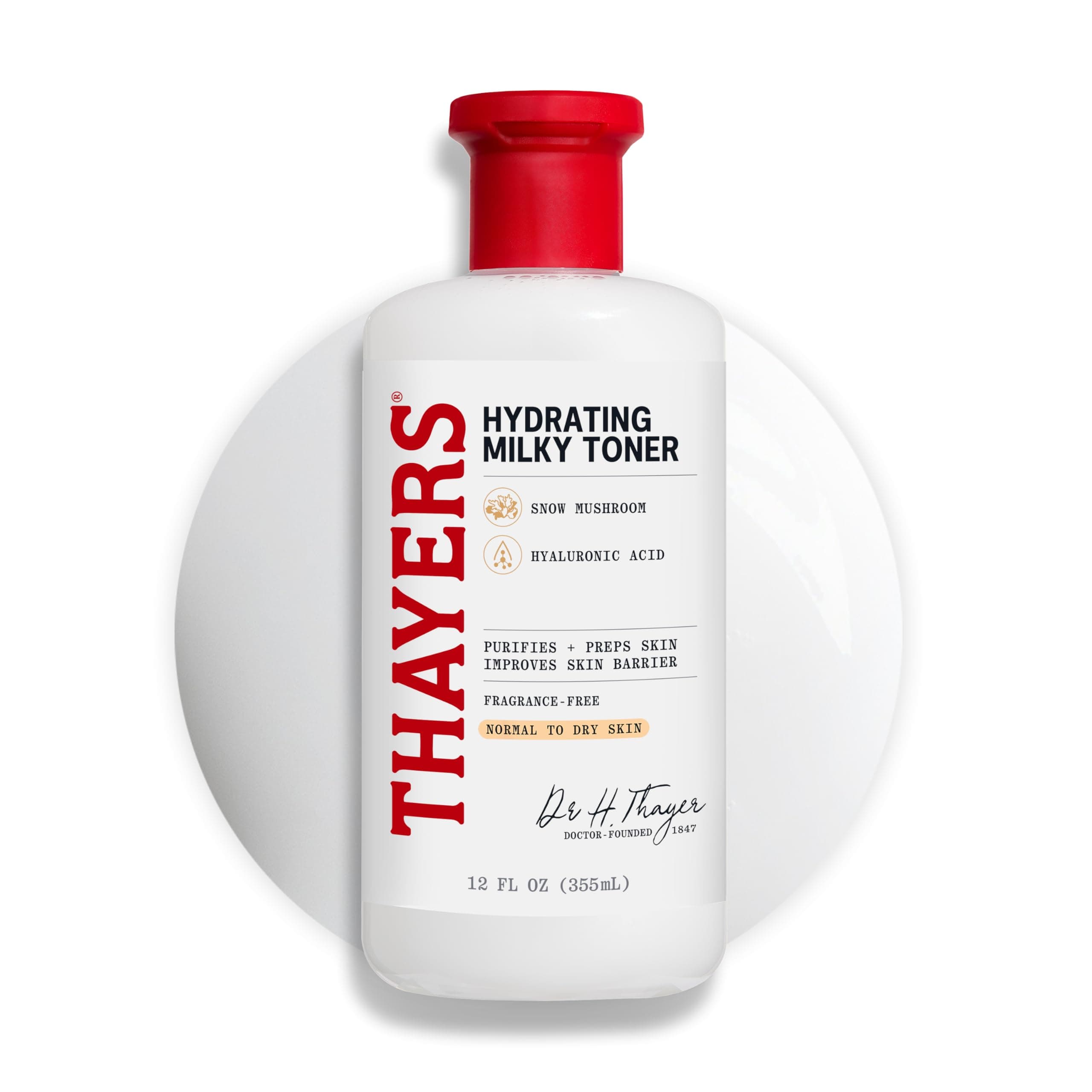 THAYERS Milky Face Toner Skin Care with Snow Mushroom Tremella and Hyaluronic Acid, Natural Gentle Facial Toner, for Dry and Sensitive Skin, 355mL