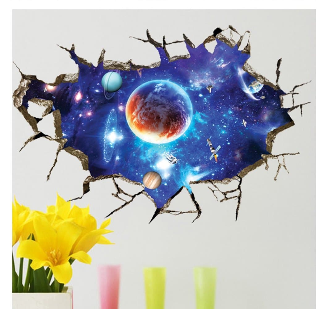 U-Shark 大型ブルースカイ3D 自己粘着 取り外し可能 壁を割る ビニール製ウォールステッカー/壁画アートデカール デコレーター