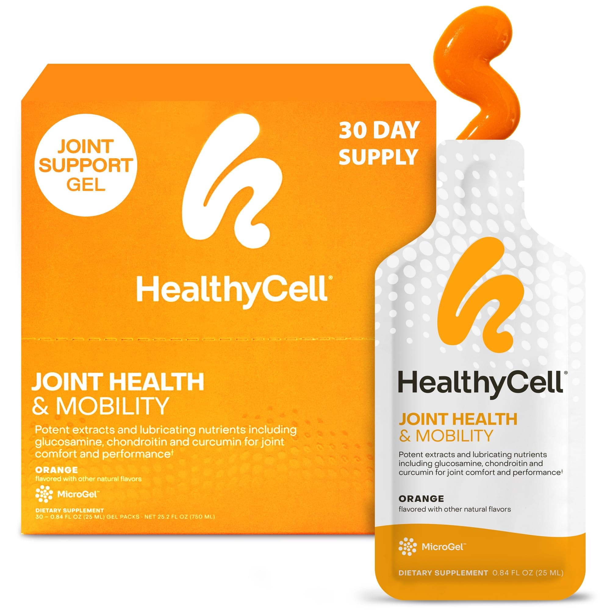 HealthycellJoint Health & Mobility Daily Liquid Supplement - Joint Support Supplement, Inflammation Response, Cartilage & Flexibility with Curcumin, Glucosamine & Chondroitin - 30 Gel Packs